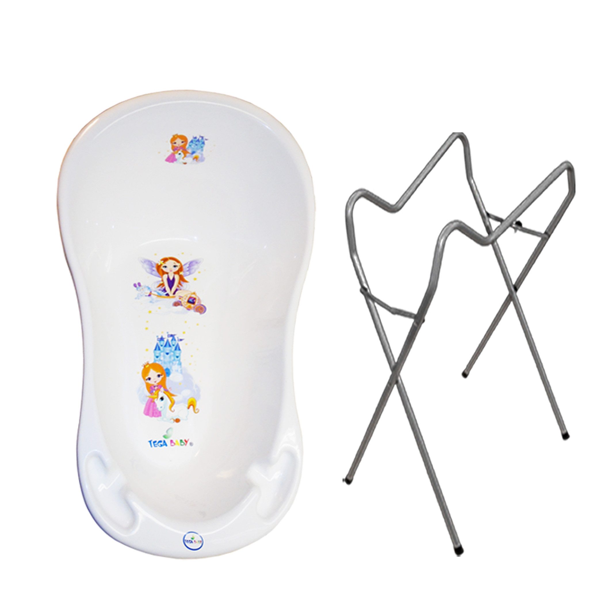 Tega-Baby Babybadewanne 1A Set PRINZESSIN + Ständer Grau - Babybadeset Wanne Pflege Baden, (Made in Europe), **Babybadewanne + Ständer**