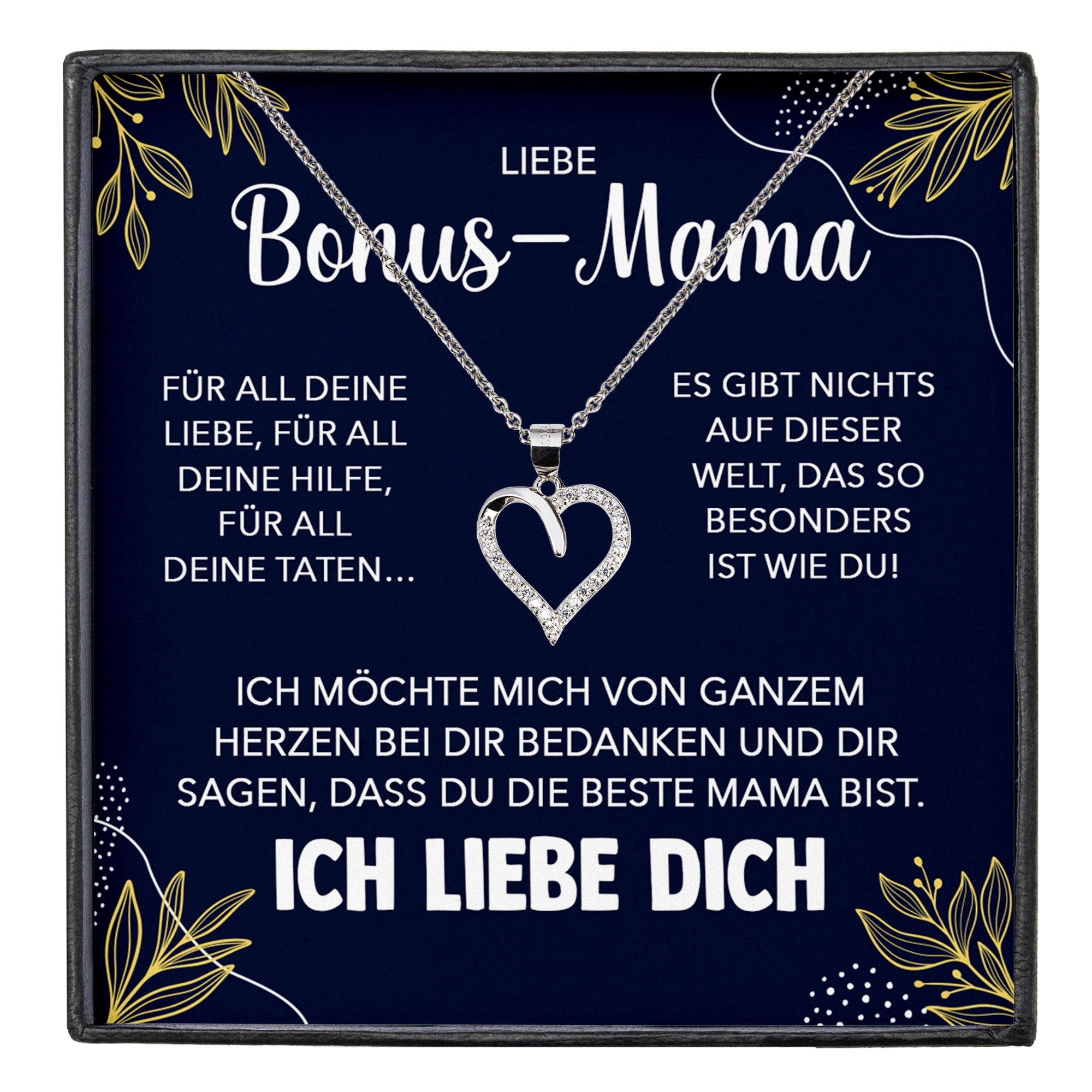 Schmuckset Stiefmama Geschenk Muttertag Bonus-Mama Herz Halskette Geburtstag