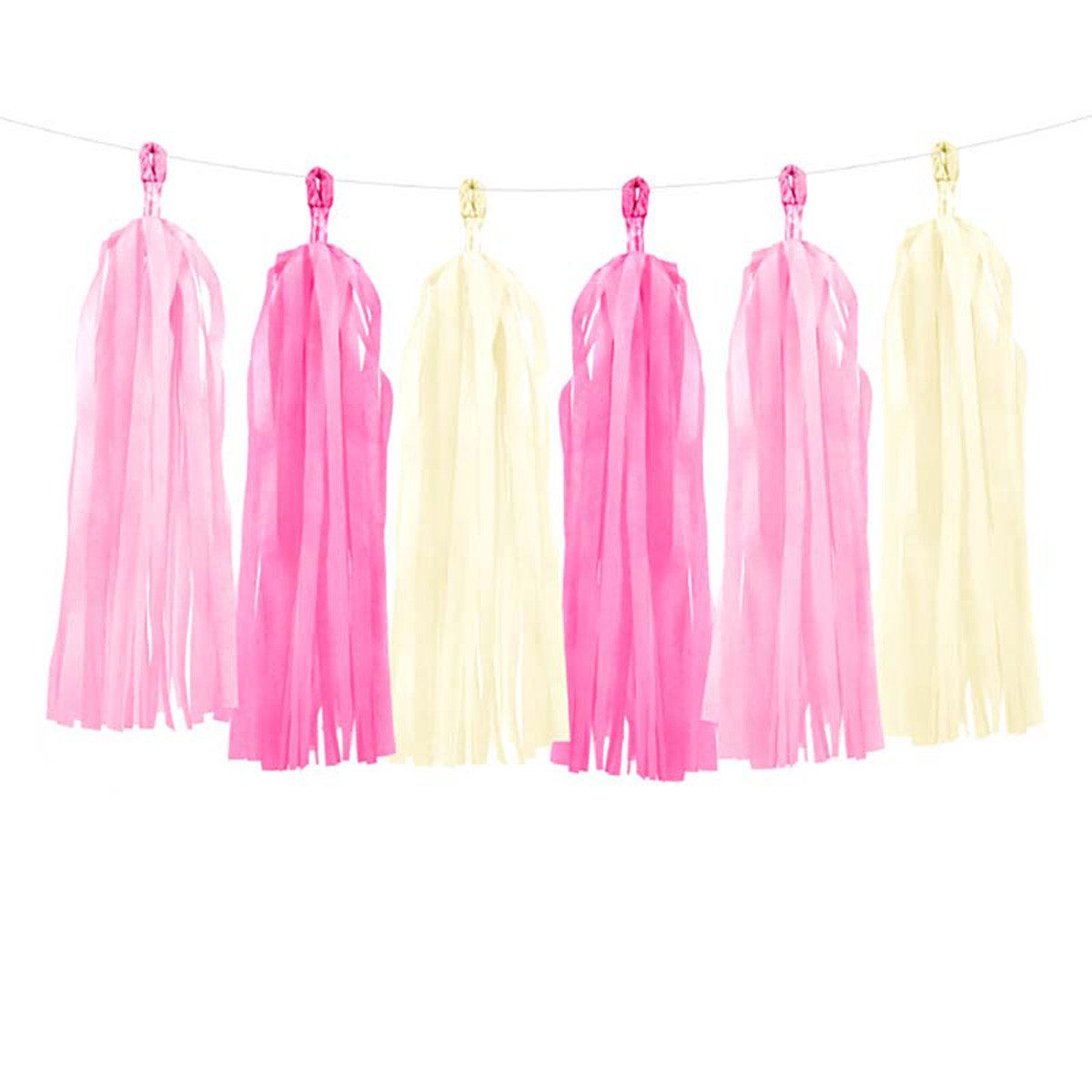 partydeco Hängedekoration Girlande Quasten Creme Pink Rosa, 12Stk./200cm