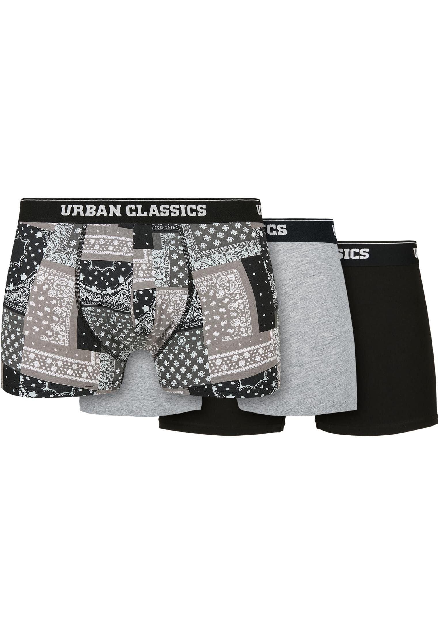 URBAN CLASSICS (1-St) Organic black grey bandana Shorts Boxer grey 3-Pack Boxershorts Herren
