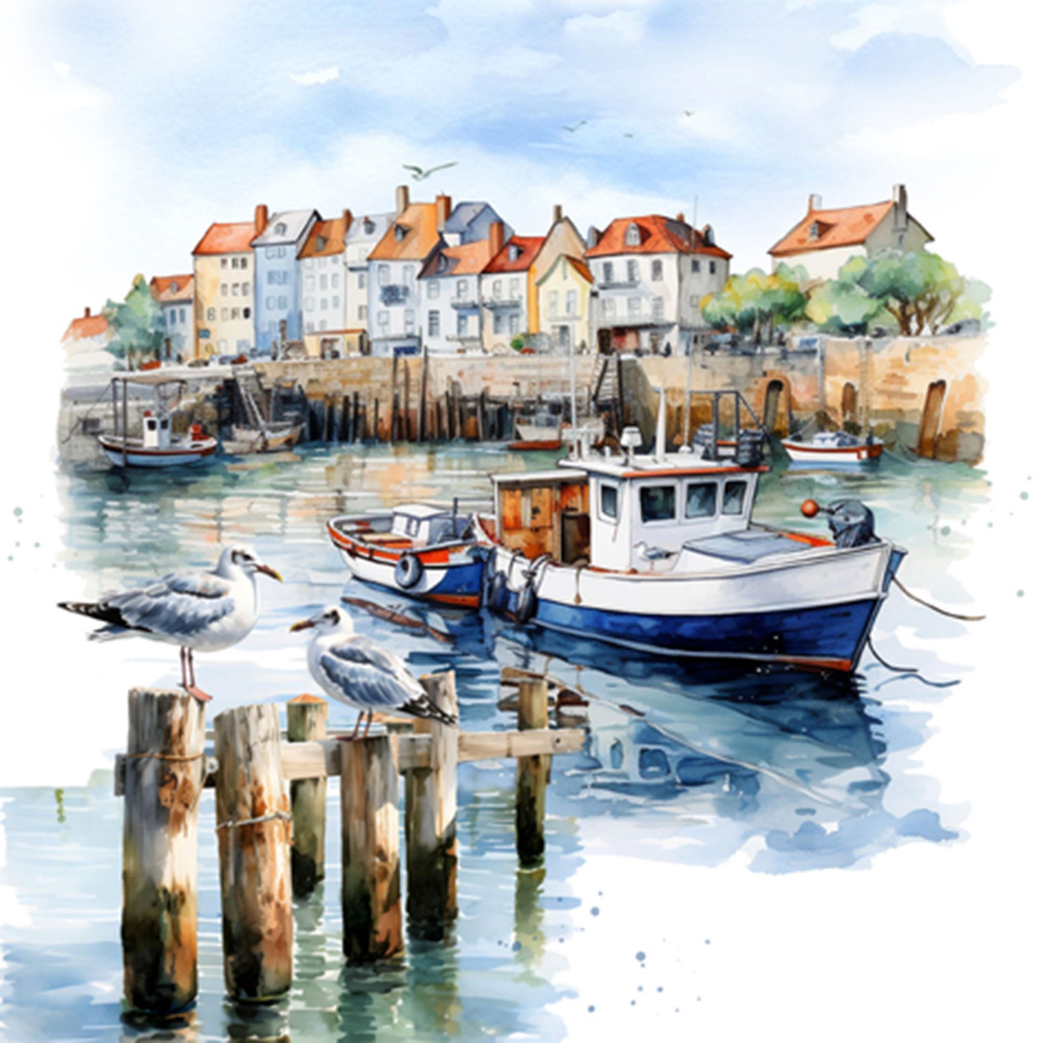 ti-flair Papierserviette, Servietten Papier 33x33cm 3-lagig Boote im Hafen Motiv 20 Stück