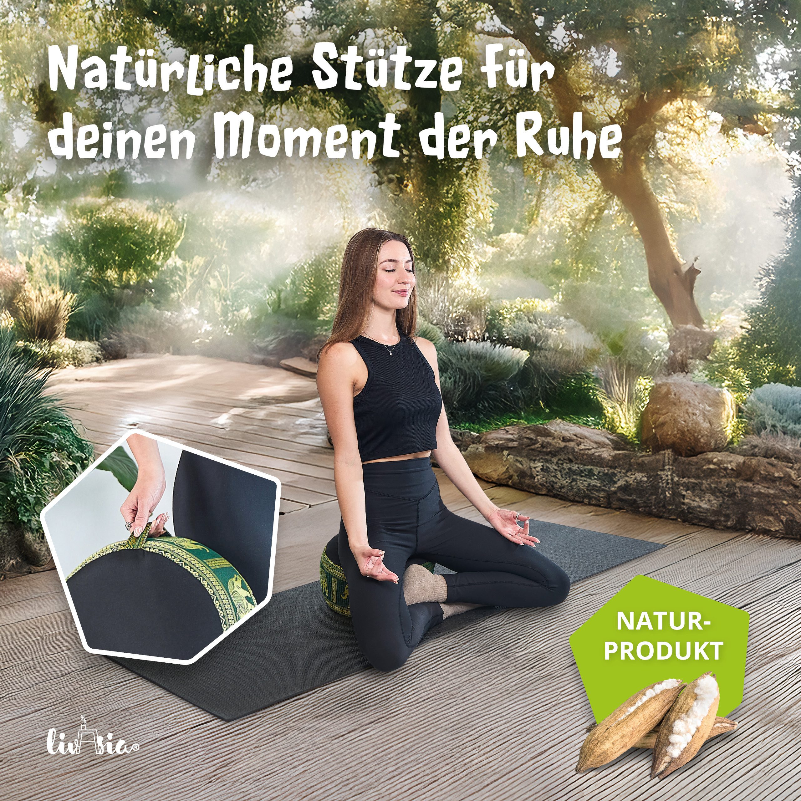 livasia Meditationskissen Zafukissen (Deluxe) - 32x20cm, Kapok, vegan, handgefertigt