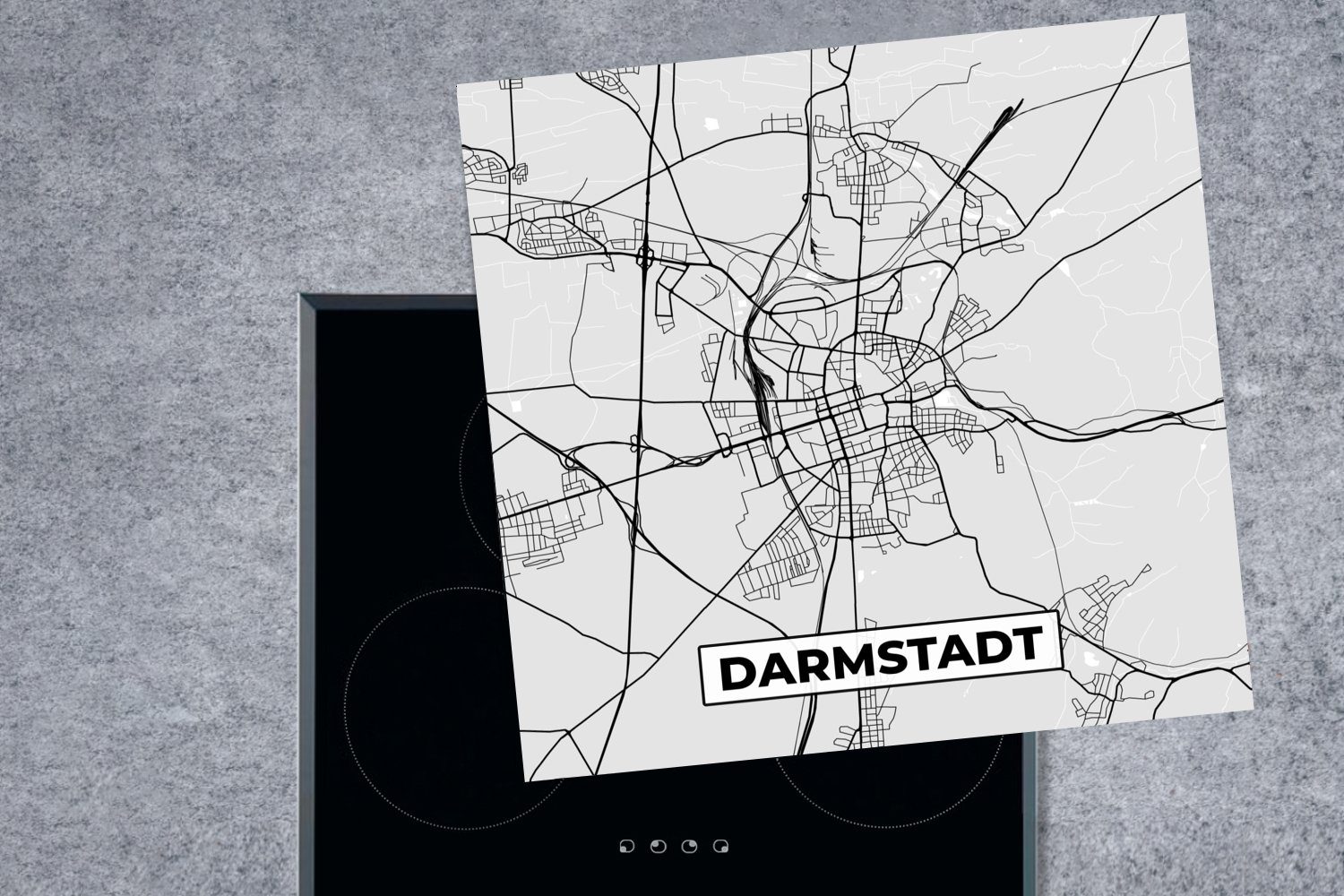 - küche Arbeitsplatte Stadtplan, (1 78x78 MuchoWow Ceranfeldabdeckung, für Karte tlg), cm, Vinyl, Deutschland Karte - - Herdblende-/Abdeckplatte Darmstadt -