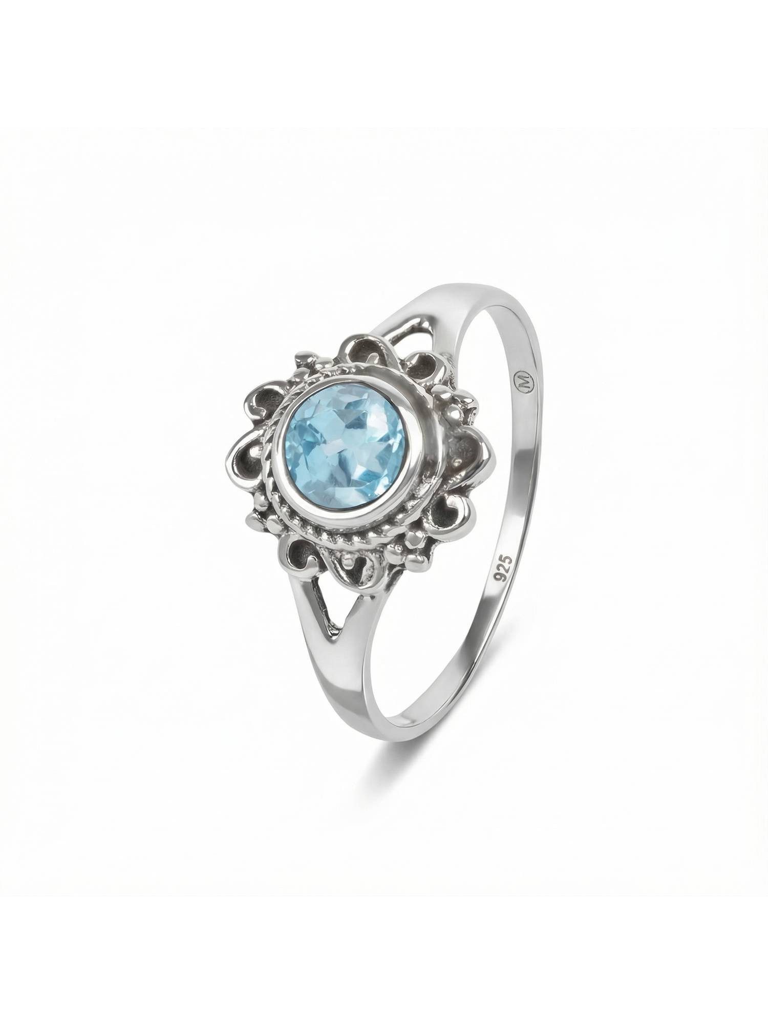 Silberring CARINO aus 925 Silber mit blau Topas