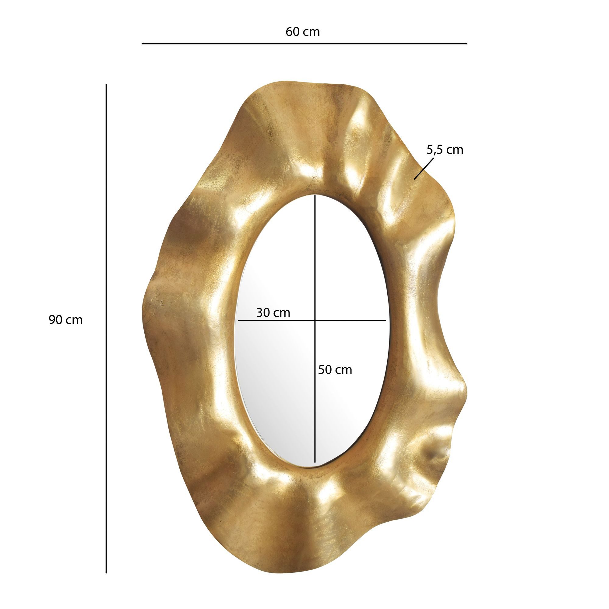 FINEBUY Wandspiegel Asymmetrisch 60x90 cm Hängespiegel Gold Aluminium Dekospiegel FB103043 (Gold Metall 60x90 cm, Dekospiegel Asymmetrisch), Hängespiegel Modern, Flurspiegel Garderobenspiegel
