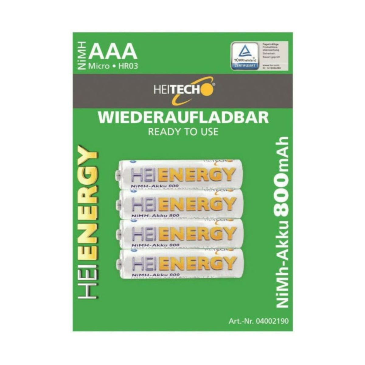 HEITECH NiMH-Akku "Ready to Use" HR03 Micro/AAA - 800 mAh - 1,2V Batterie