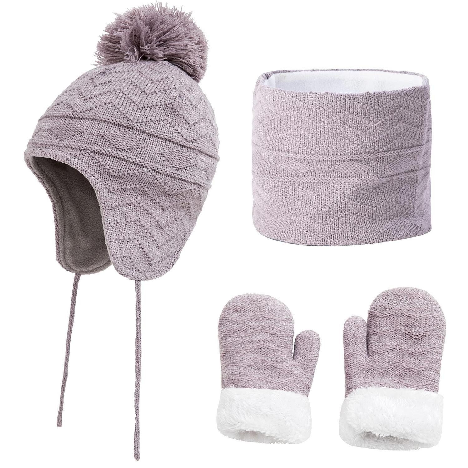 LuxusKollektion Strickschal Kinder Strickmützen-Schal-Handschuh-Set Grau, (1-St)