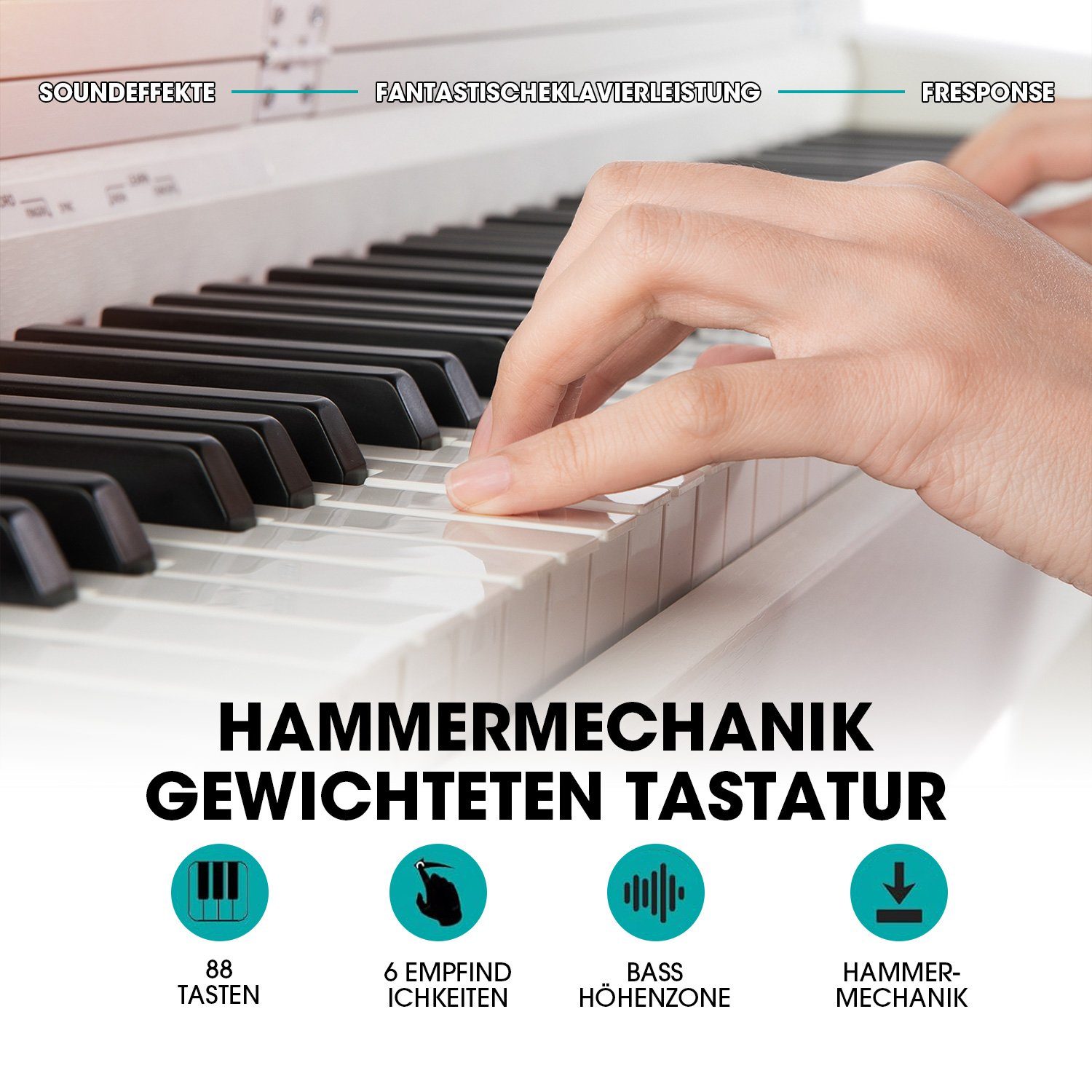 MUSTAR Digitalpiano E-Piano mit Hammermechanik,88 Tasten, 3 Pedale, Dual Kontrollsystem,USB/MIDI