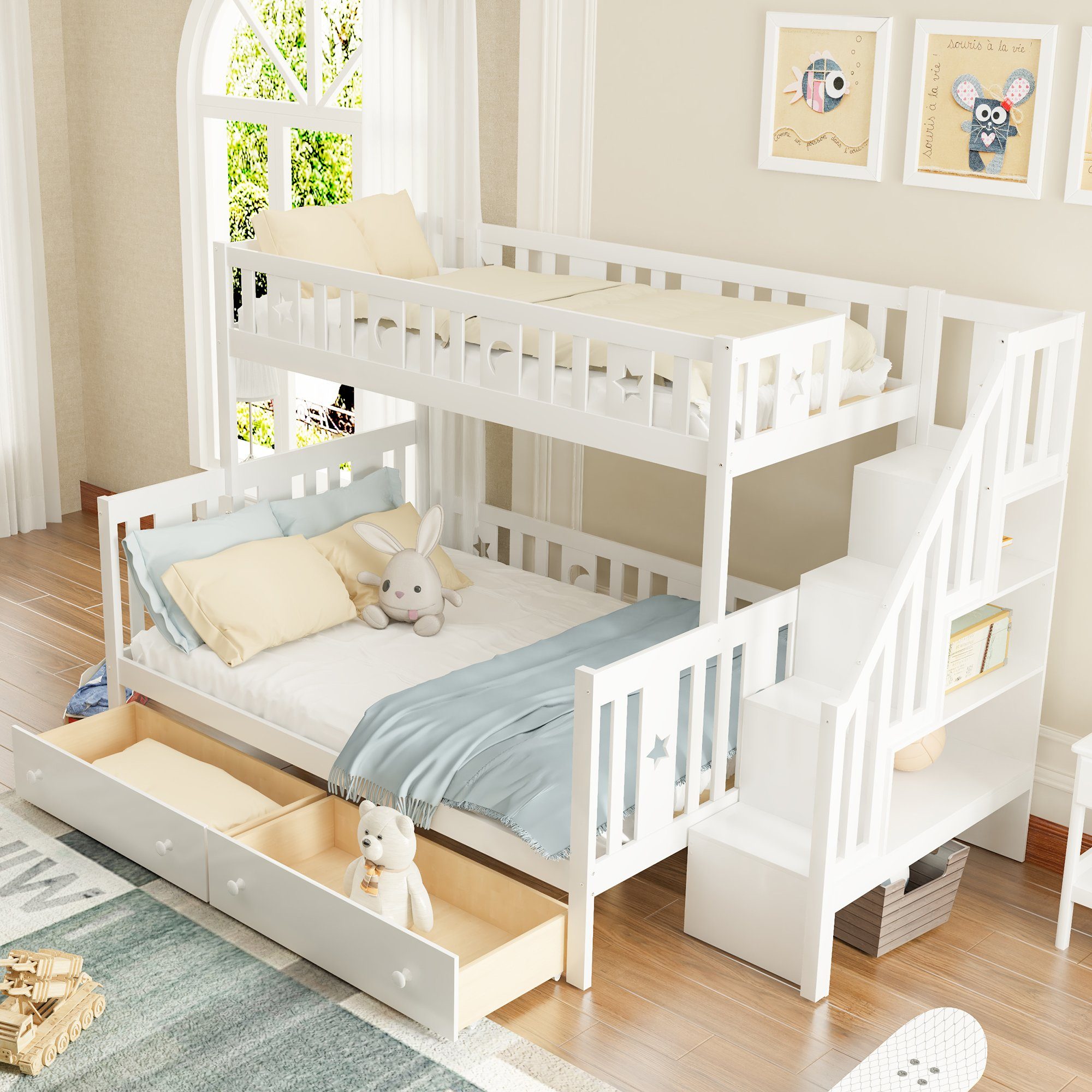 Odikalo Kinderbett Etagenbett 90/140*200 Massivholz Treppe 2 Schubladen Lat günstig online kaufen