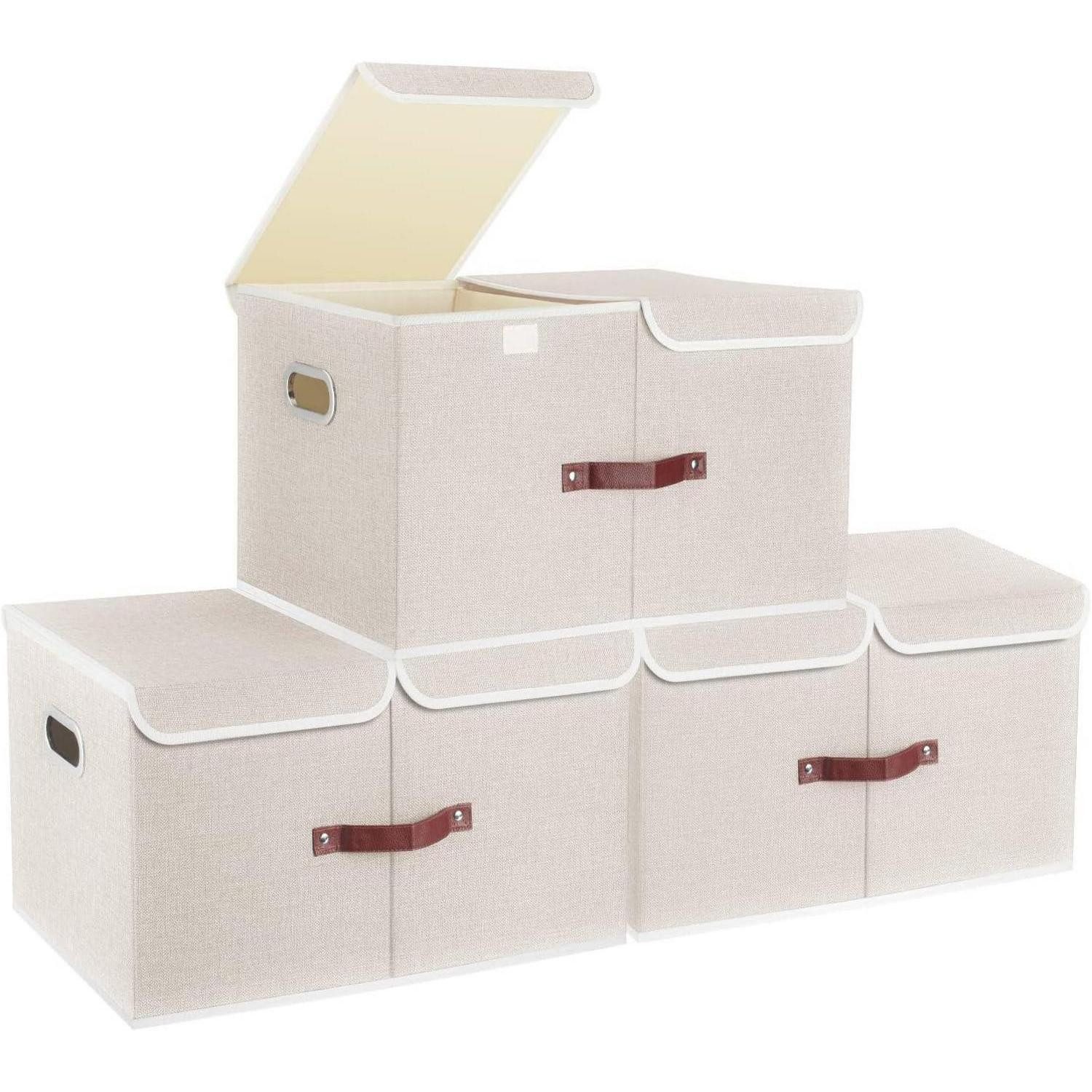 LuxusKollektion Faltbox Aufbewahrungsbox Deckel Fächer faltbar 55x33x30 cm 3-Stück Beige