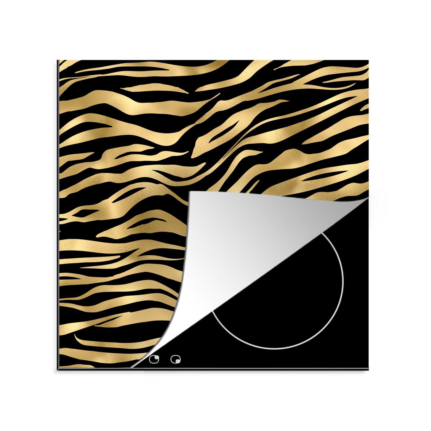 MuchoWow Herdblende-/Abdeckplatte Muster - Zebra - Gold, Vinyl, (1 tlg), 78x78 cm, Ceranfeldabdeckung, Arbeitsplatte für küche