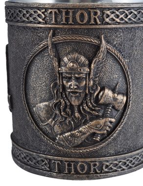 Vogler direct Gmbh Bierkrug Bronzierter Wikinger Krug Thor, Volumen: 450ml, Kunststein, Edelstahl, von Hand bemalt mit Bronzefarbe