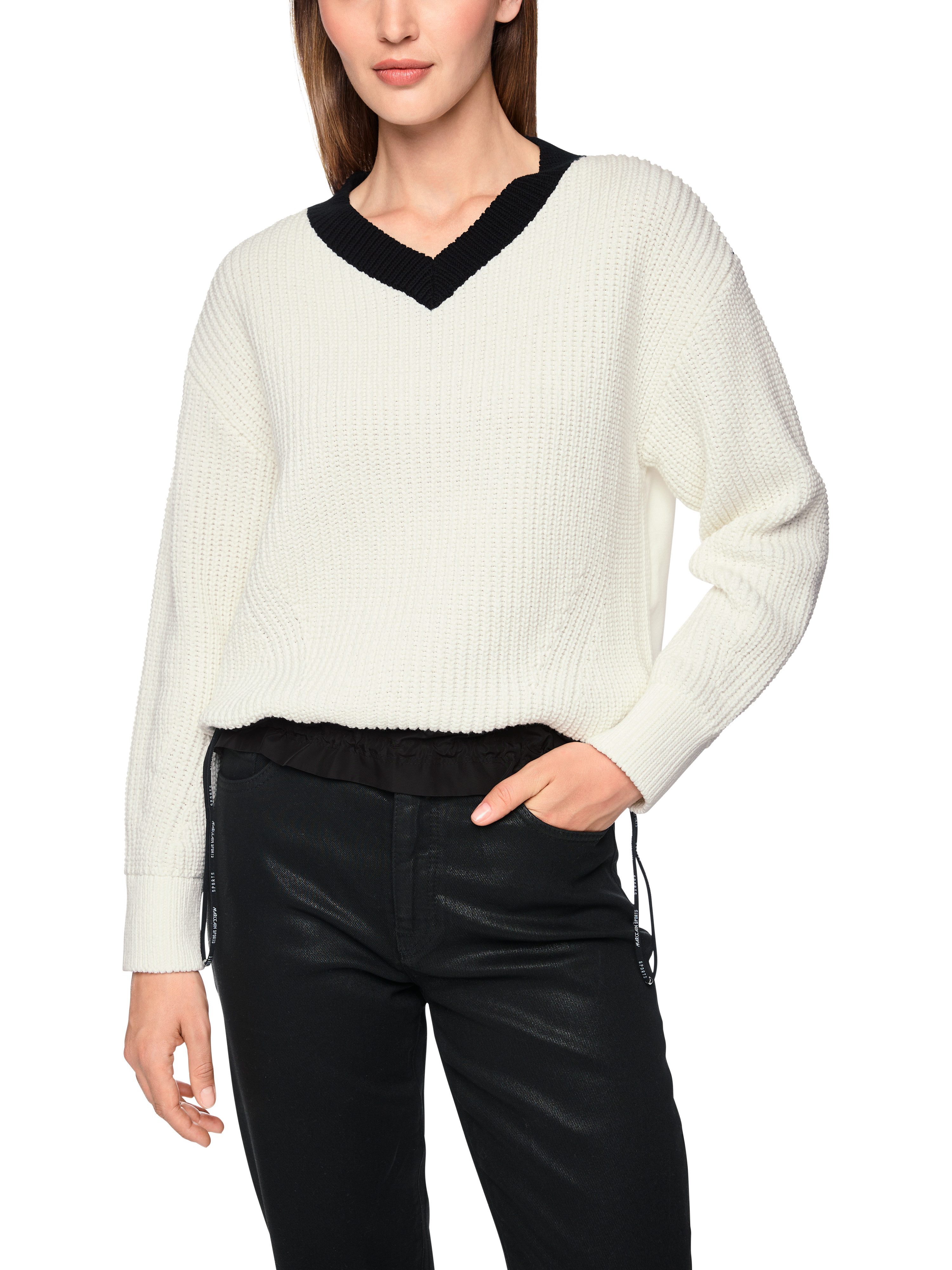 Marc Cain Strickpullover Cattitude Premium Damenmode elastischer Kordelzug am Saum, sportiv