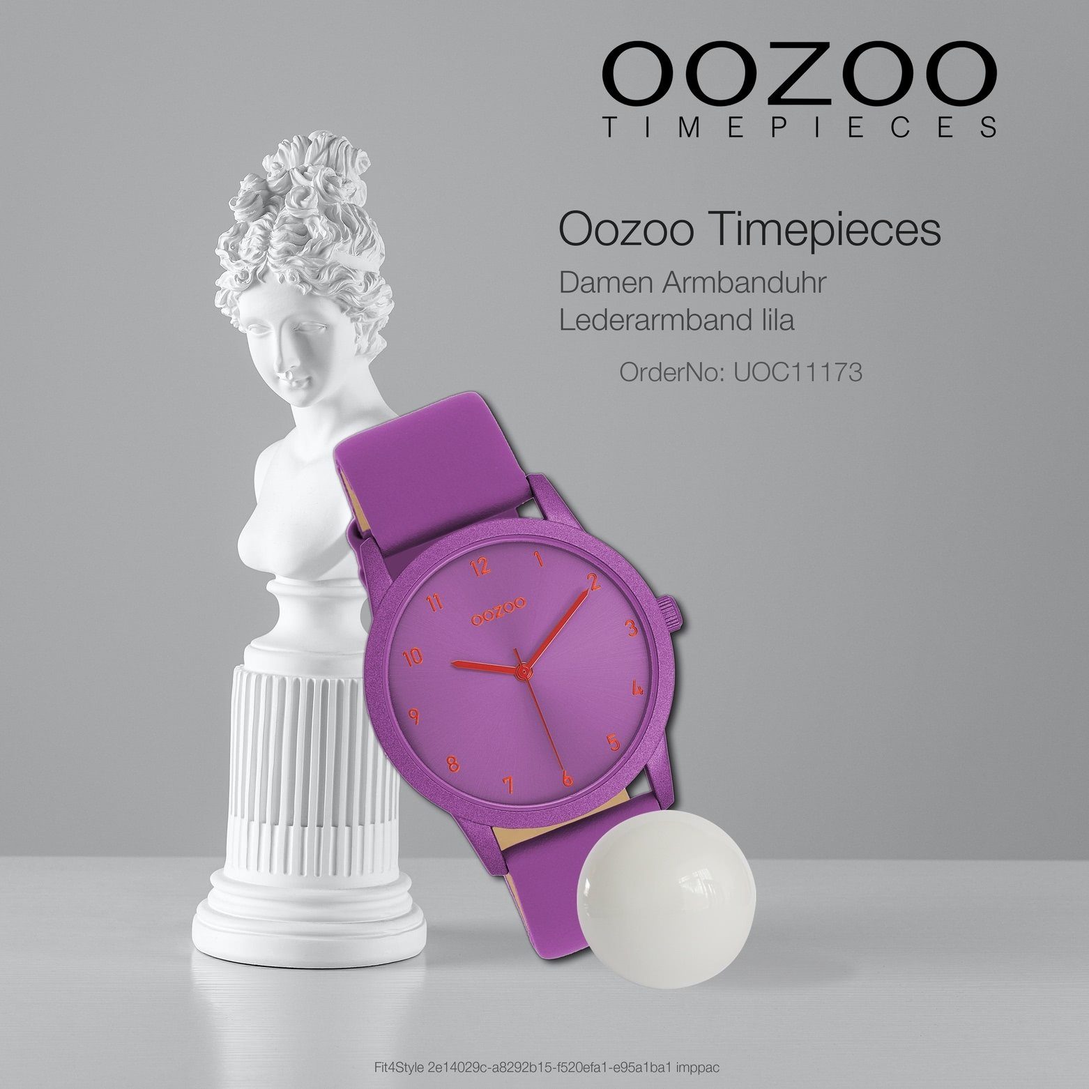 OOZOO Quarzuhr Oozoo Damen Armbanduhr Timepieces Analog, (Analoguhr), Damenuhr rund, mittel (ca. 38mm), Lederarmband lila, Fashion