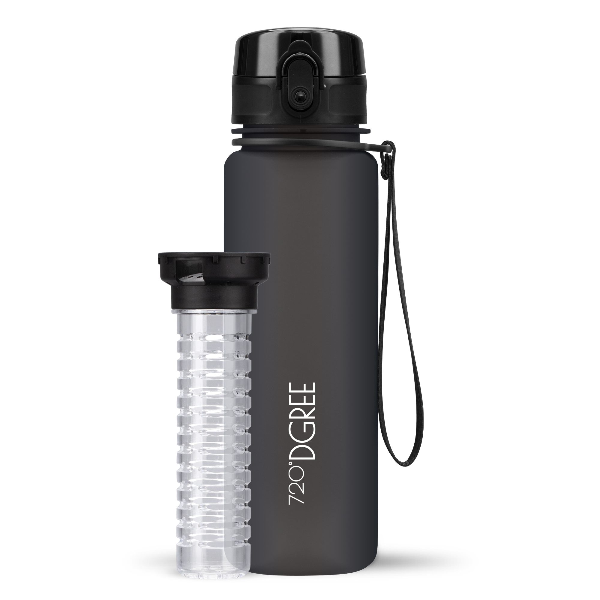 onyx uberBottle black Sport l liter, 1,5 720°DGREE Schule, Früchtebehälter, für 500ml,650ml,1 Sportflasche mit Wasserflasche Trinkflasche Outdoor, auslaufsicher und Fahrrad