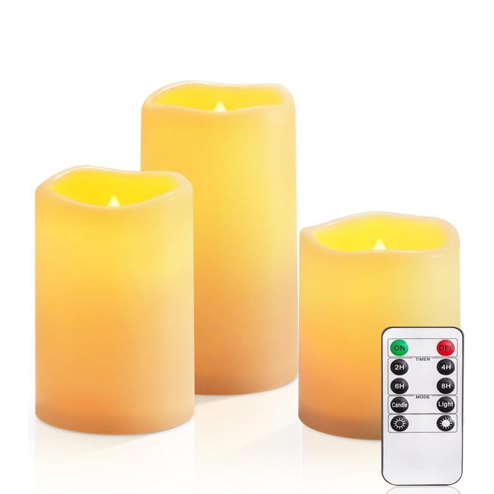 BlingBin LED-Kerze 3PCS kerzenlichter Flammenlose Свечи Палка свечи mit Fernbedienung (3 Stück, 3-tlg., Höhe: 10 cm, 12,5 cm, 15 cm), Batteriebetriebener Timer Elektrische Свечи aus echtem Wachs