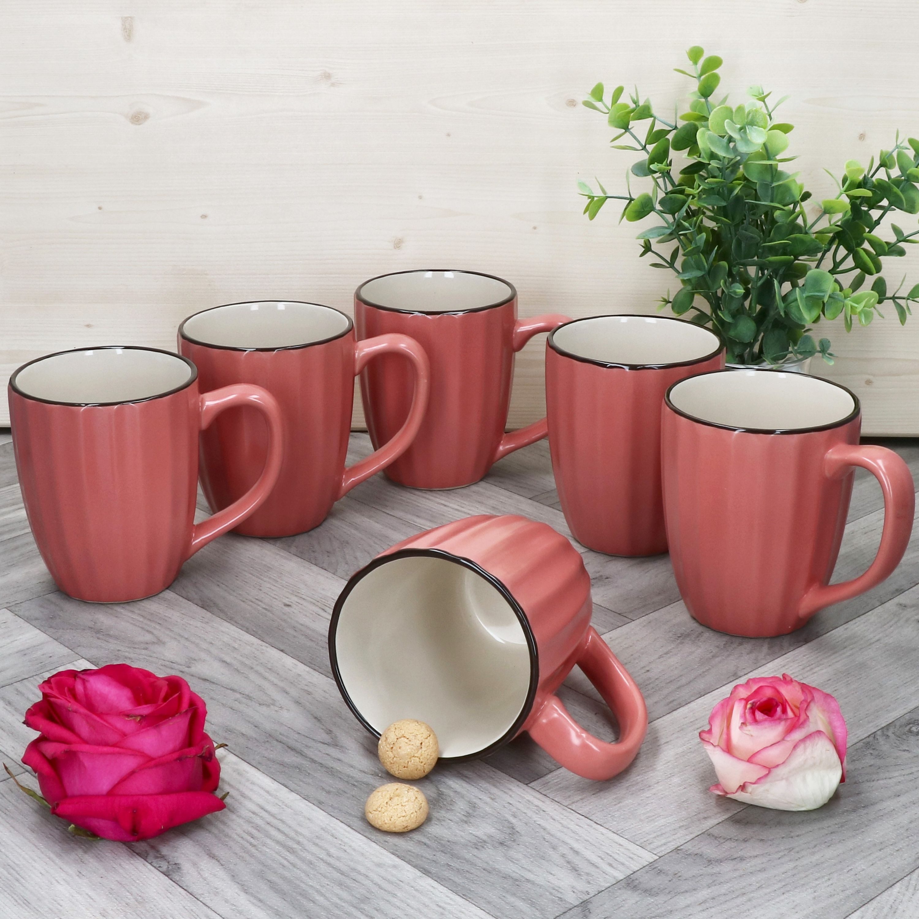 MÄSER Tasse Mäser OSITA Rose Weiß 6x Kaffeebecher 300ml rosa Steingut-Tassen, Steingut
