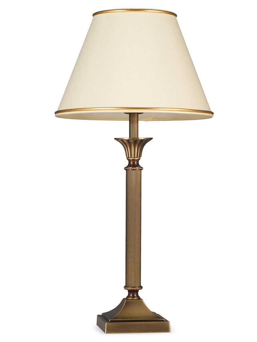 Helios Leuchten Tischleuchte Tischlampe Messing antik Stoffschirm gelb, Schreibtischlampe Nachttischlampe, Handarbeit echtes Messing