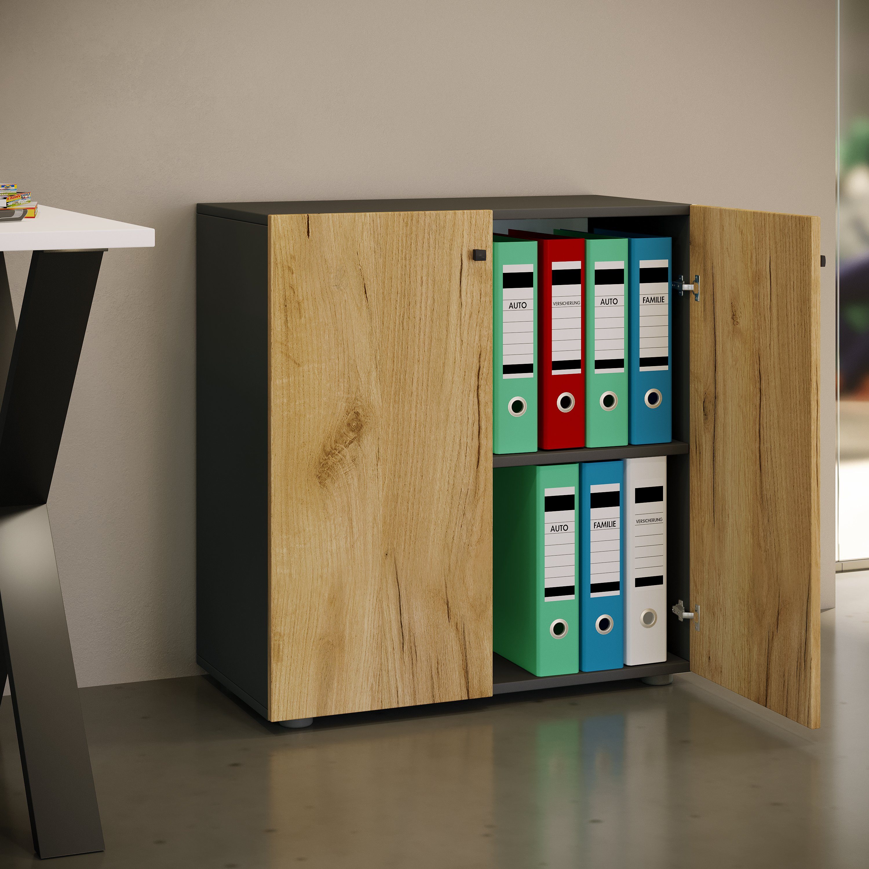 VCM Aktenschrank Büroschrank mit Drehtüren Lona B. 70 x H. 74 x T. mit 2 Fächern, Büromöbel