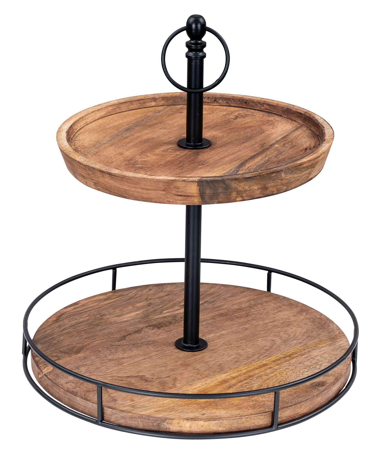 Levandeo® Etagere, Etagere Holz 2 Etagen H38cm Akazienholz Schwarz Natur Servierplatte