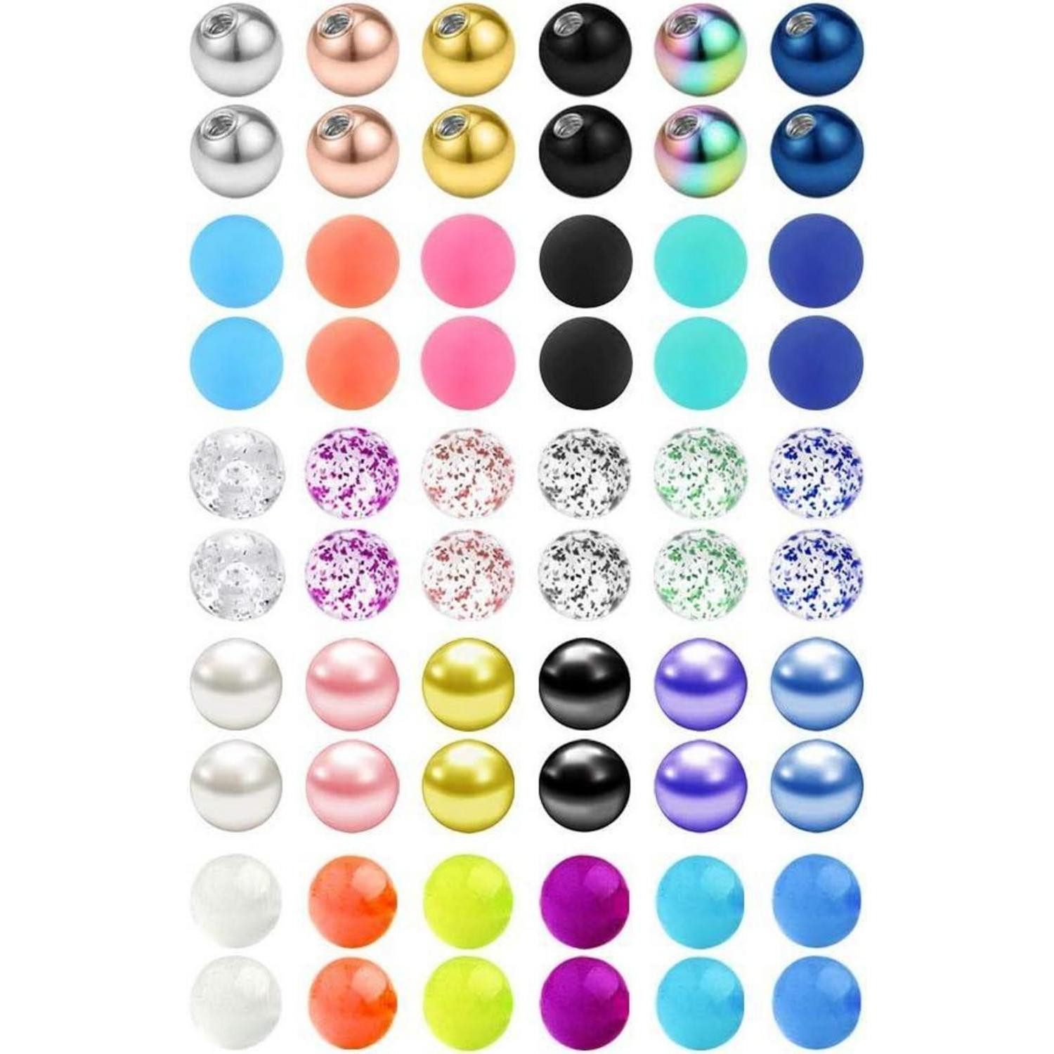 Piercing-Set 60er Pack 14G Mixed Colours Replacement Ball Surgical Steel Acrylic