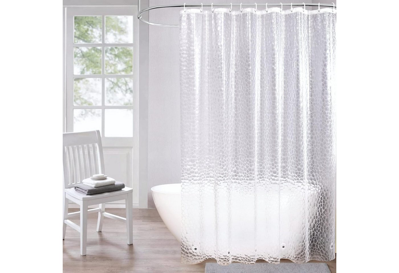 wohnTRAUM24 Duschvorhang Duschvorhang Transparent, Duschvorhänge 3D Muster Anti-schimmel Breite 180 cm, 180x180cm mit 3 Magnete unten, Waserdicht Eva mit 12 Duschvorhangringe
