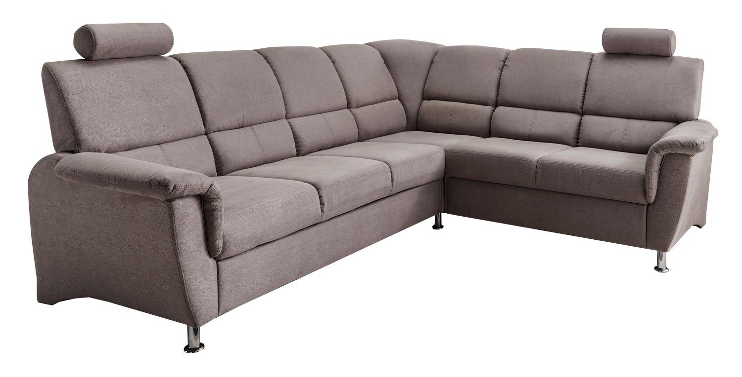 BENFORMATO HOME COLLECTION Sofa PISA, B 268 cm, grau, mit Schlaffunktion, Bettkasten und 2 Kopfstützen