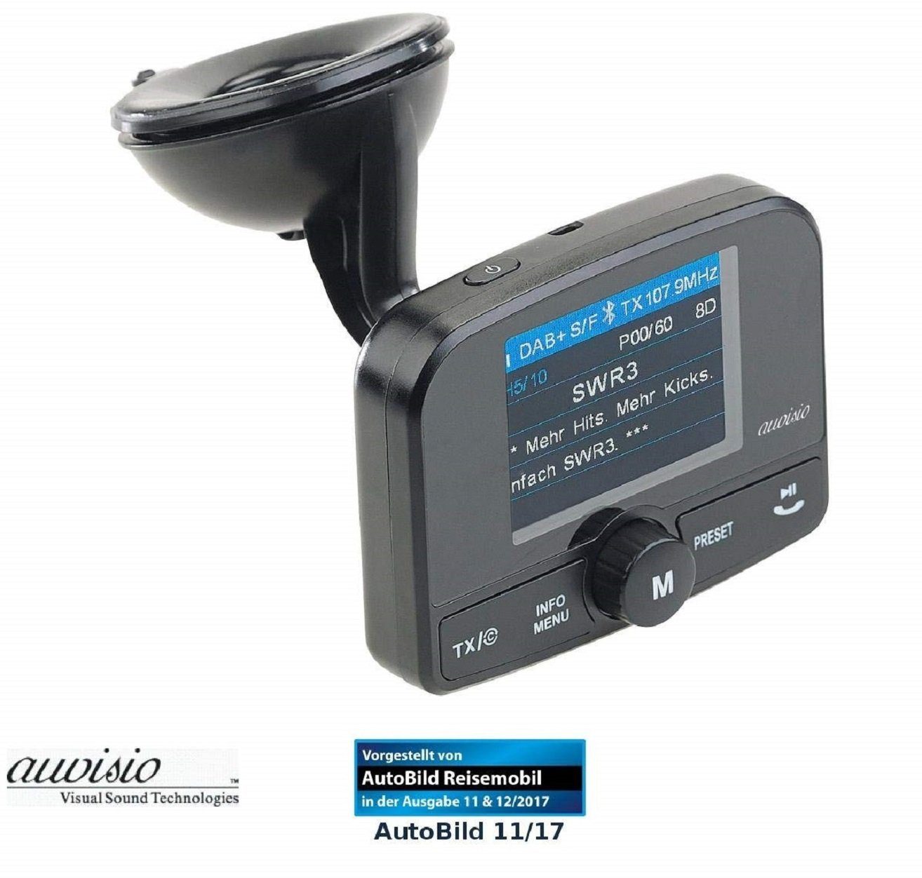 auvisio FMX-640.dab 3,5-mm-Klinke, Micro-SD FM-Transmitter per Freisprechen Micro-USB, Bluetooth zu von Audio-Übertragung MP3 UKW-Signal microSD-Karte, Wiedergabe Empfänger Micro-USB, KFZ-Transmitter Kfz-DAB