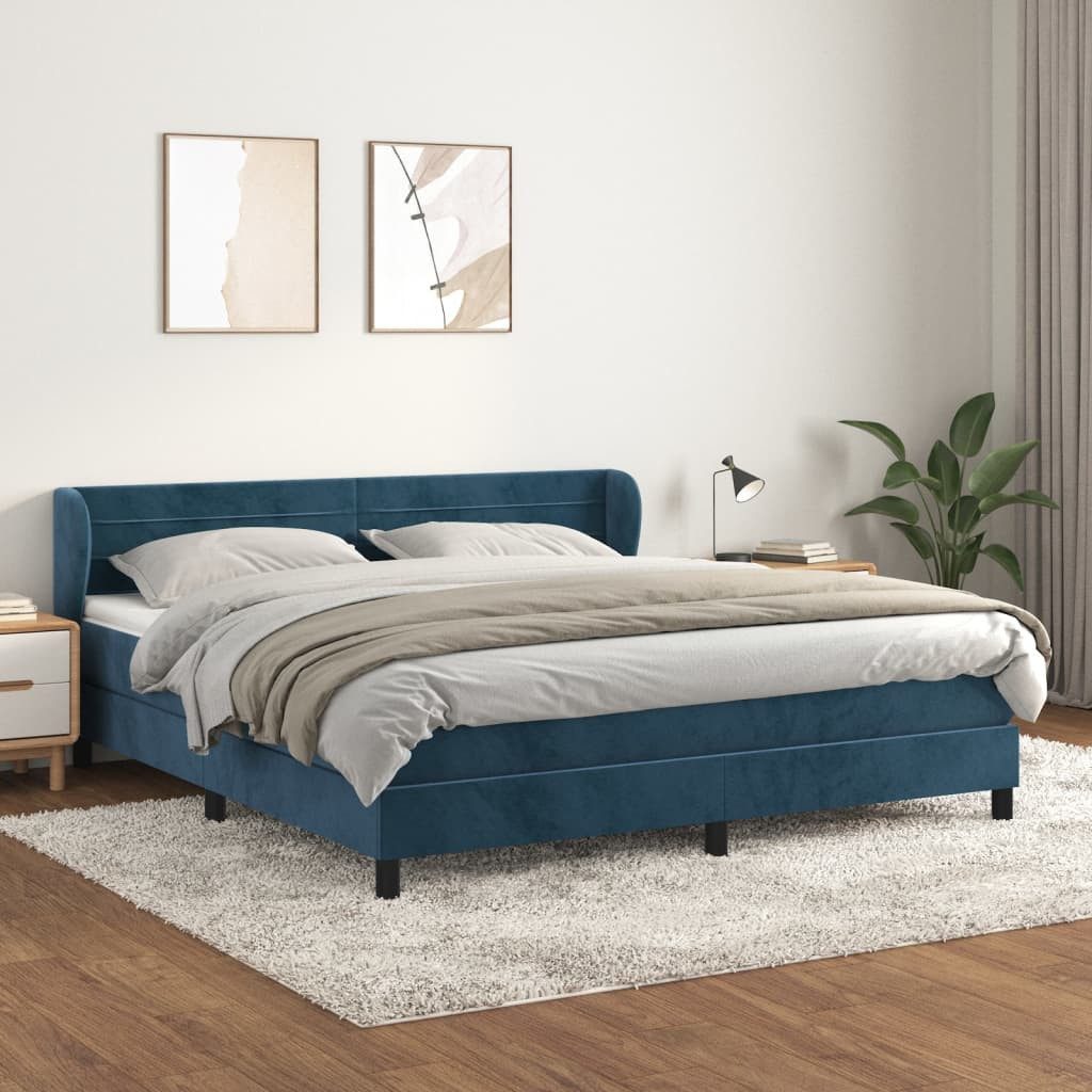 vidaXL Boxspringbett, Boxspringbett mit Matratze Dunkelblau 180x200 cm Samt günstig online kaufen