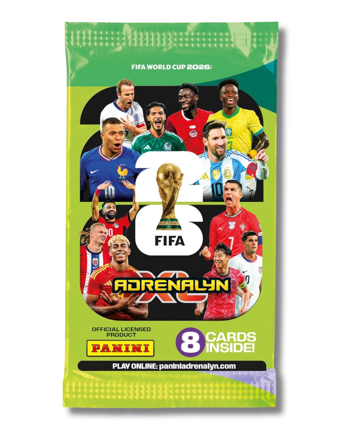 Panini Sammelkarte Panini WM 26 Karten Booster Pack ADRENALYN XL FIFA World Cup, inkl. 8 Trading Cards