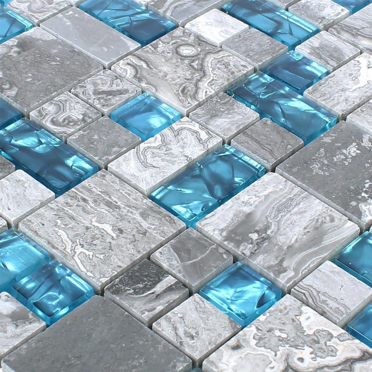 Mosafil Mosaikfliesen Glas Naturstein Mosaik Fliesen Sinop 2 Mix, Naturstein-Glas 30.000x30.000, grau-blau, Verlegefertig auf ein Netz geklebt - Wasserfest
