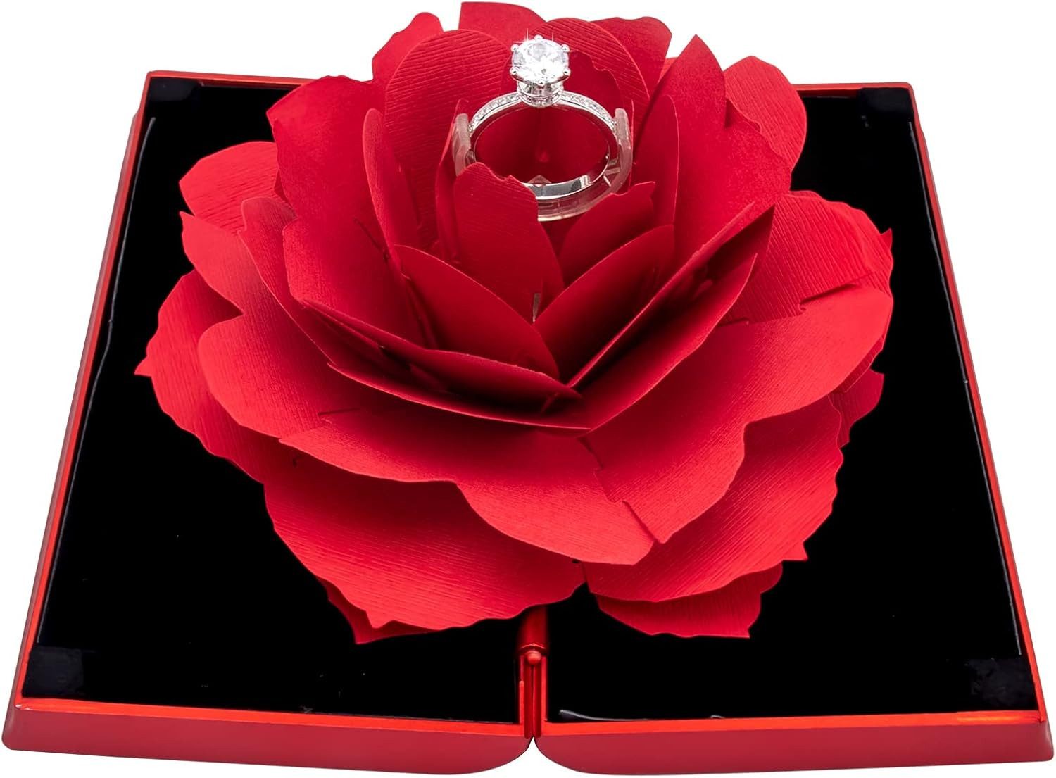 Coonoor Schmuckkasten Valentinstag Rose Ringschachtel 3D Pop Up Rose Ring-B günstig online kaufen