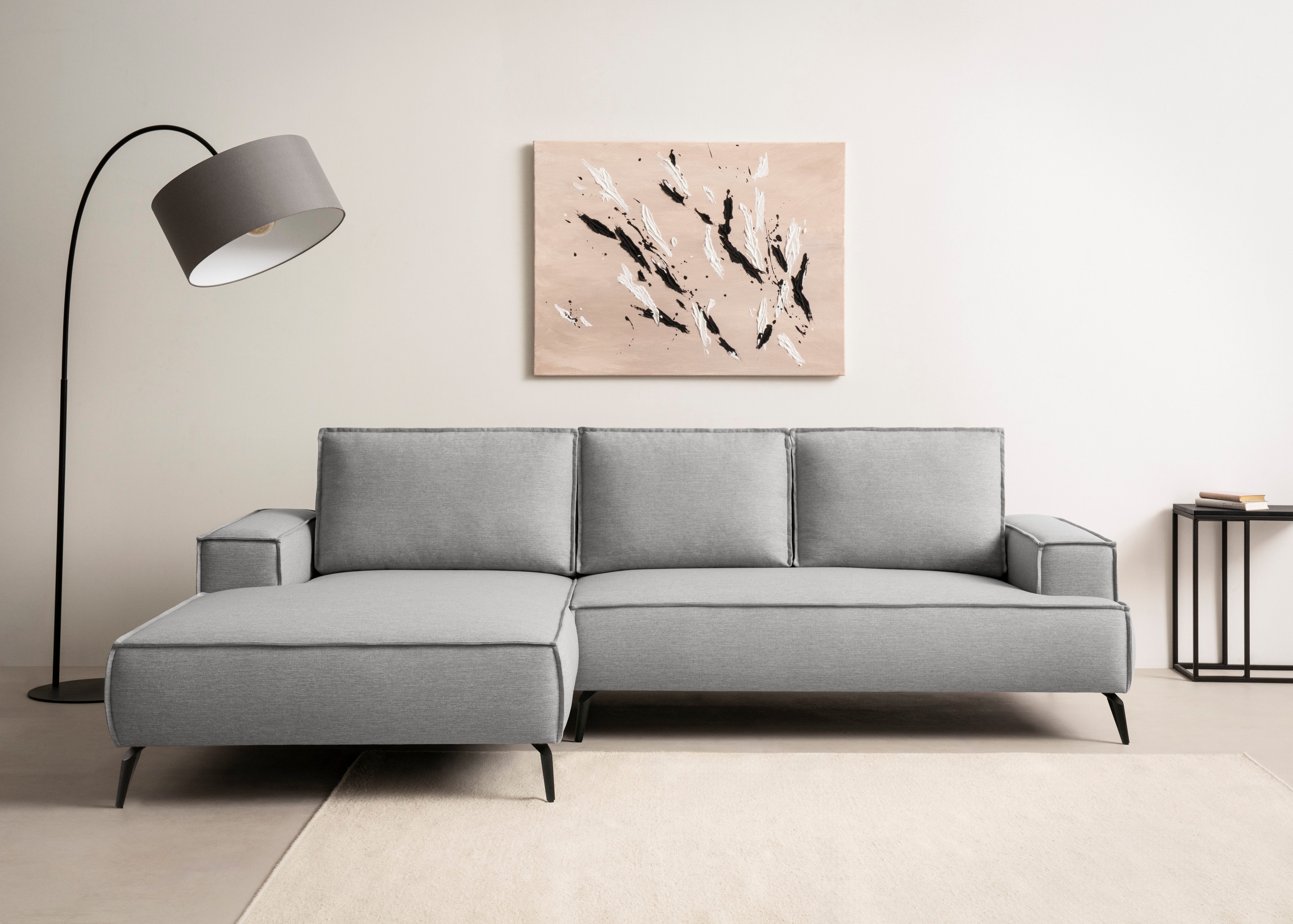 OTTO home Ecksofa TVINNU Leinenoptik, L-Form, Breite 275 cm, wahlweise Recamiere rechts/links, schwarze Füße, bequemer Sitzkomfort