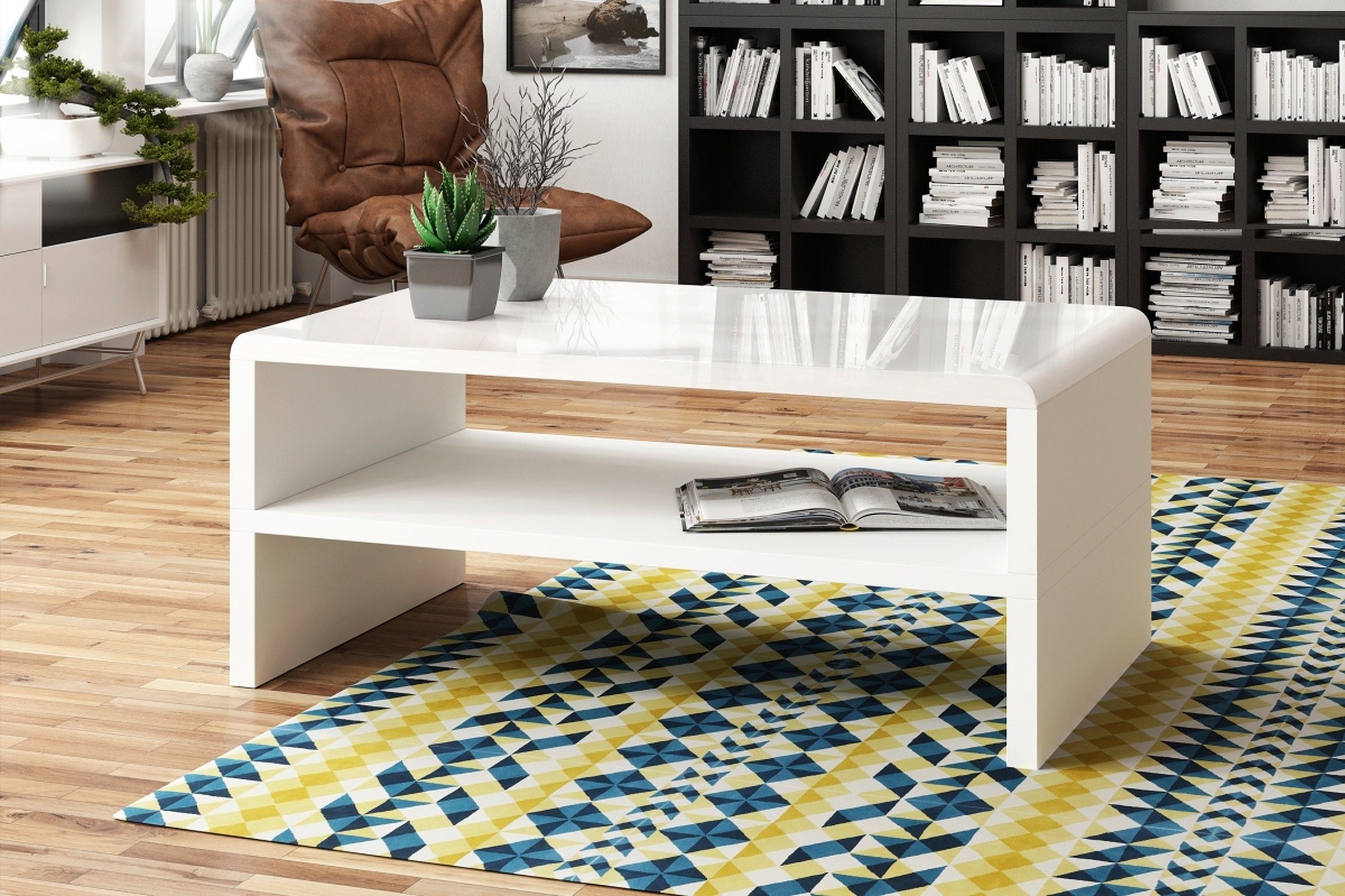 Mazzoni Couchtisch Design Rock Tisch Weiß Hochglanz / Weiß matt Wohnzimmert günstig online kaufen