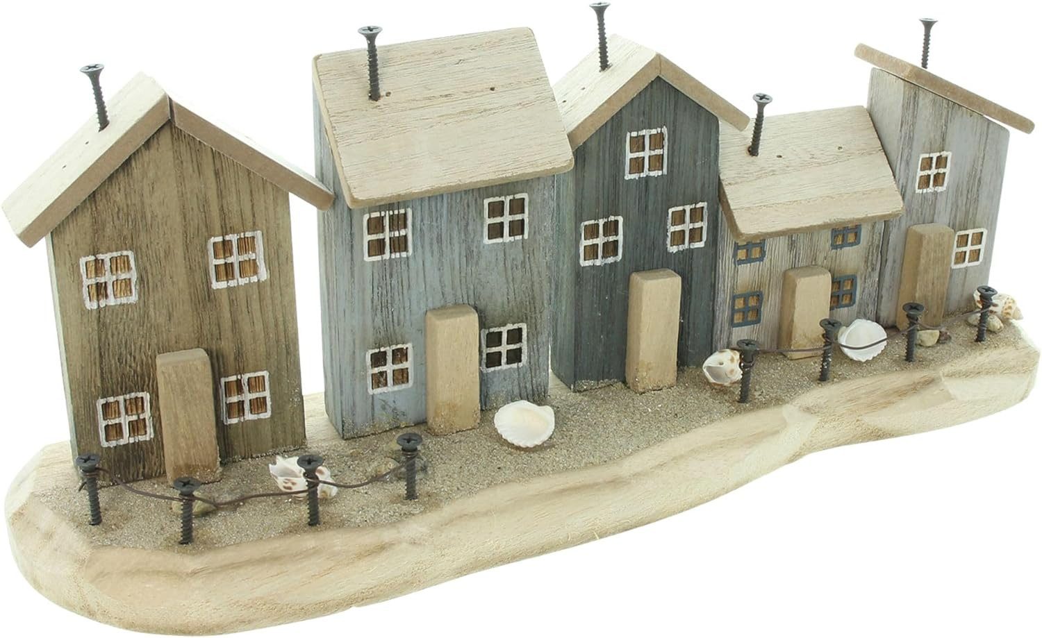 Dekoleidenschaft Dekofigur "Strandpromenade" aus Holz, Häuser mit Muscheln, Steinen und Sand, maritme Sommerdeko, Dekoobjekt, Holzdeko, Holzhäuschen, Haus, Häus – Bild 5 von 5