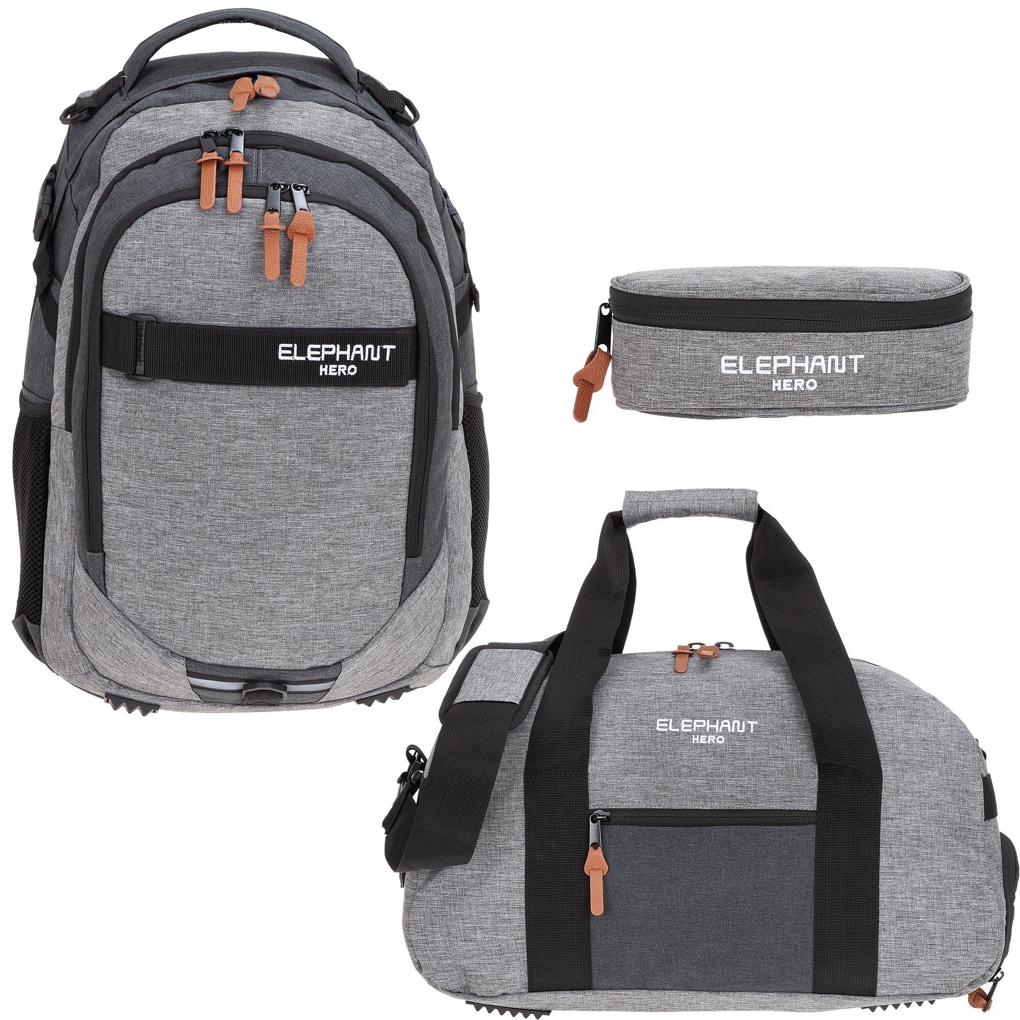 ELEPHANT Schulrucksack Hero Signature Schultasche (Set, 3-tlg., 3 Teile Rucksack Sporttasche Mäppchen Box), Softcase Ранцы Schulmappe +rsm