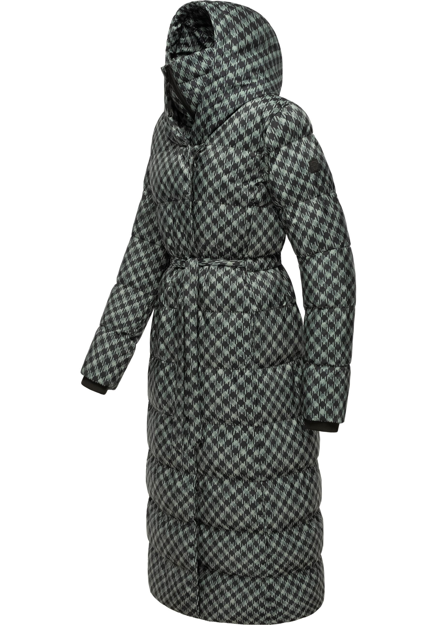 Ragwear Steppmantel Niara Long Print wasserdichter Mantel mit angesagtem Hahnentritt Muster