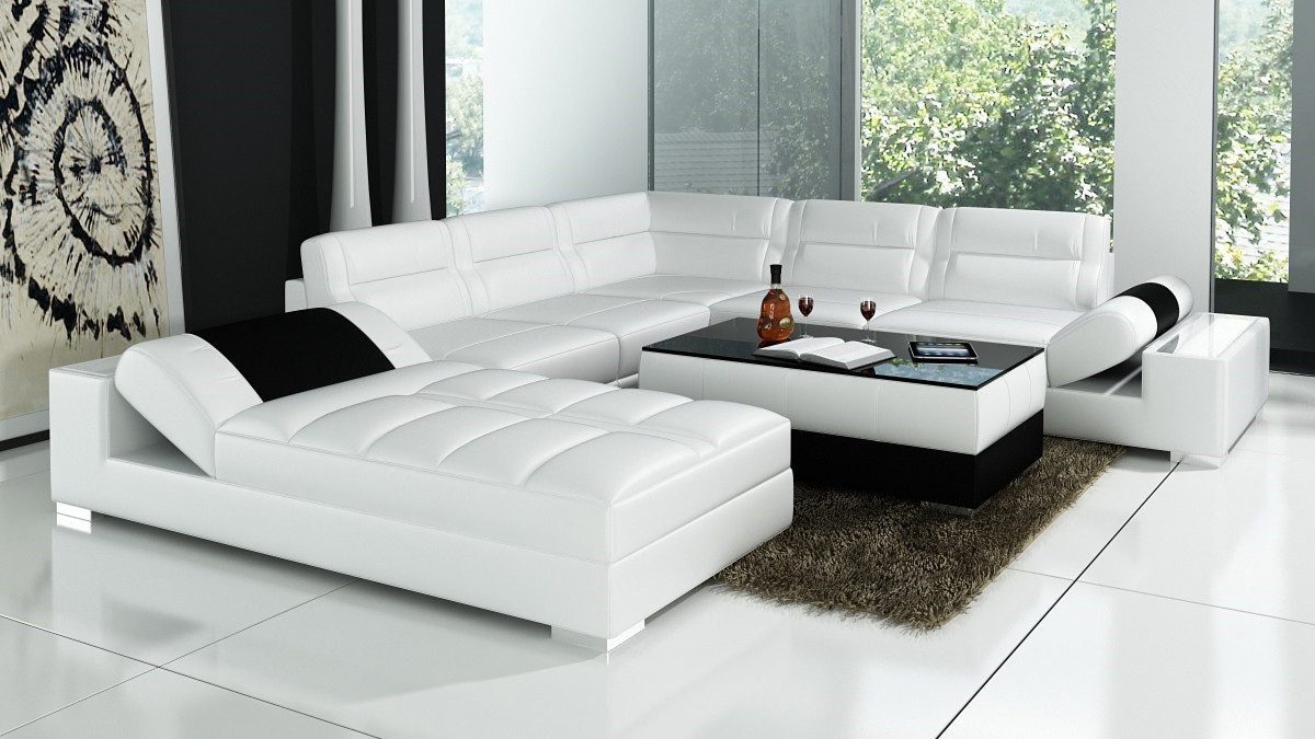 Xlmoebel Ecksofa Ledersofa L6001 in Schwarz mit modernem Design und hohem Komfort, Hergestellt in Europa