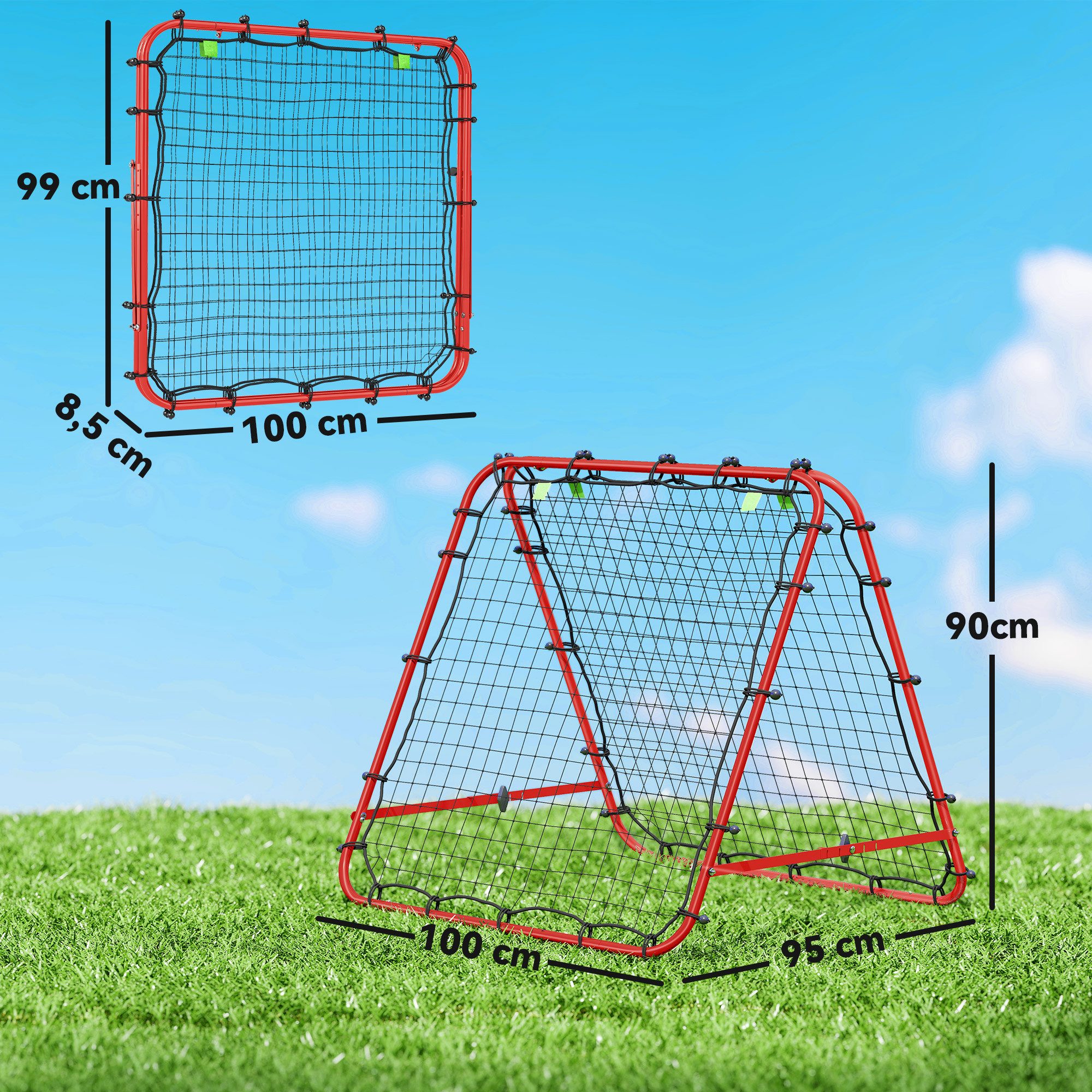 HOMCOM Rebounder Fußball, (Kickback Tor, 1-St., Fußball Rebounder), für Fußball Training Stahl Rot100 x 95 x 90 cm