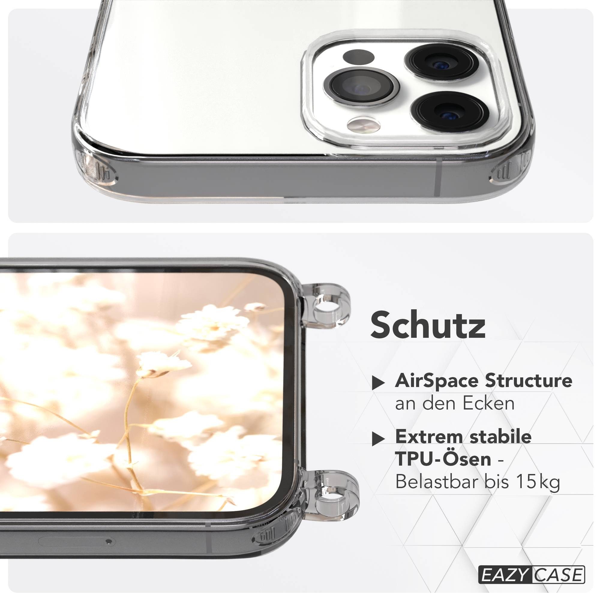 EAZY CASE Handykette Umhängeband für Apple iPhone 12 Pro Max 6,7 Zoll, Handyhülle mit Handyband Mint-Rosa Mix Crossbody