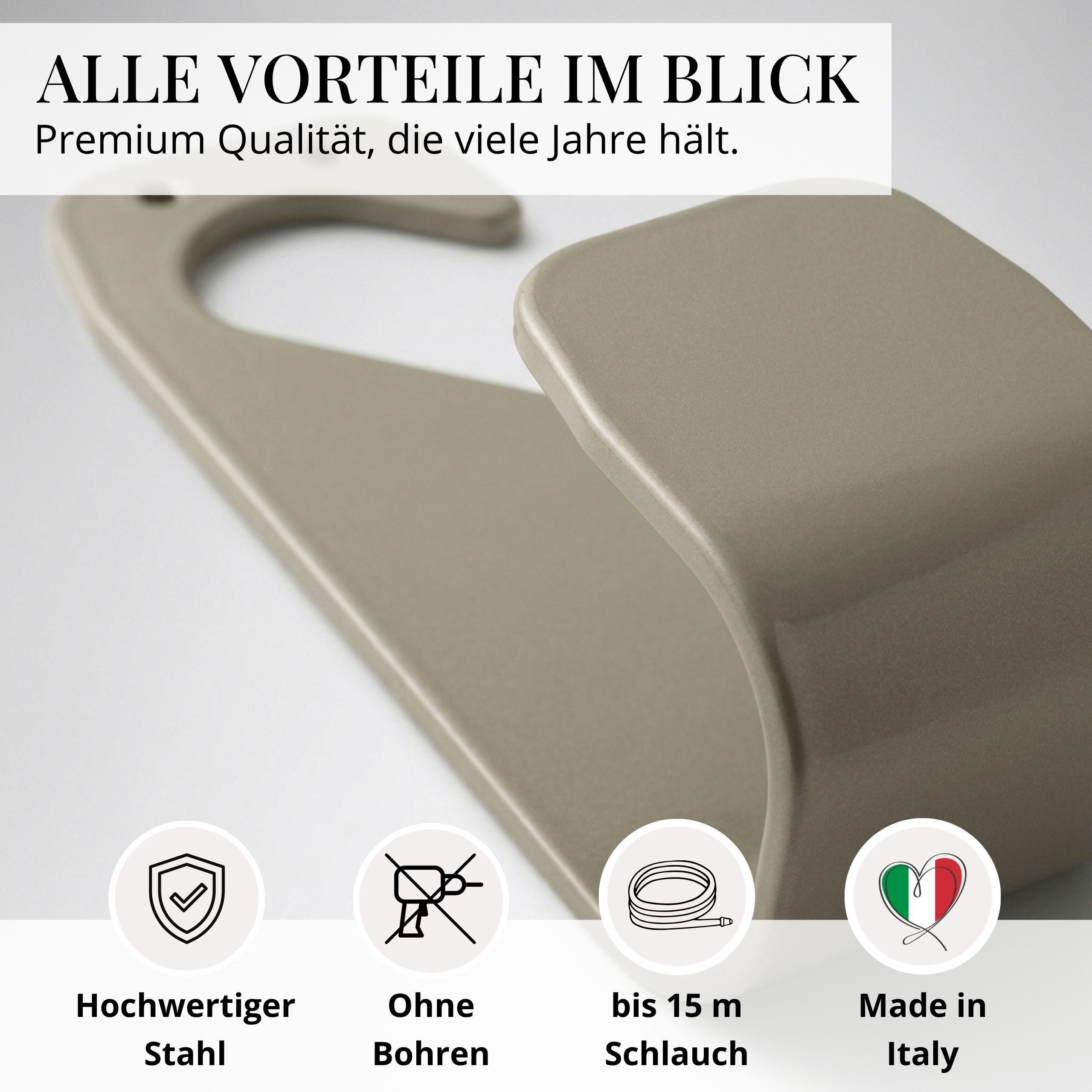 LIVLIG Schlauchhalterung ohne Bohren, Gartenschlauch Aufbewahrung, Schlauchhaken, (bis zu 10 m klassische Gartenschläuche bzw. bis zu 20 m flexible Gartenschläuche, Made in Italy, platzsparende Schlauchaufbewahrung)