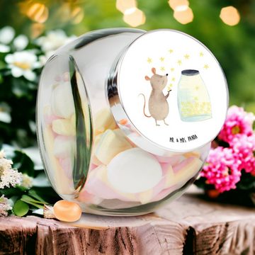 Mr. & Mrs. Panda Vorratsglas XL 2000ml Maus Sterne - Weiß - Geschenk, Vorratsglas, Tiere, Teedose, Premium Glas, (1-tlg), Mit Motiv