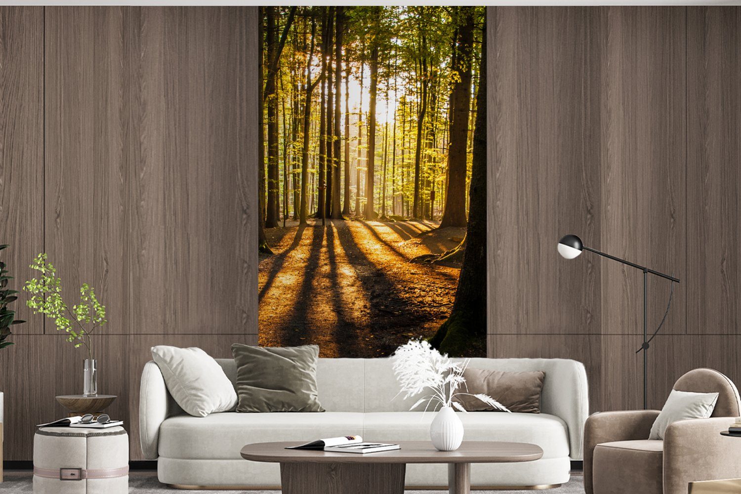 MuchoWow Fototapete Bäume - (2 St), Matt, bedruckt, Fototapete Wohnzimmer Schlafzimmer - Vliestapete Sonne - Landschaft Natur, Küche, Wald - für