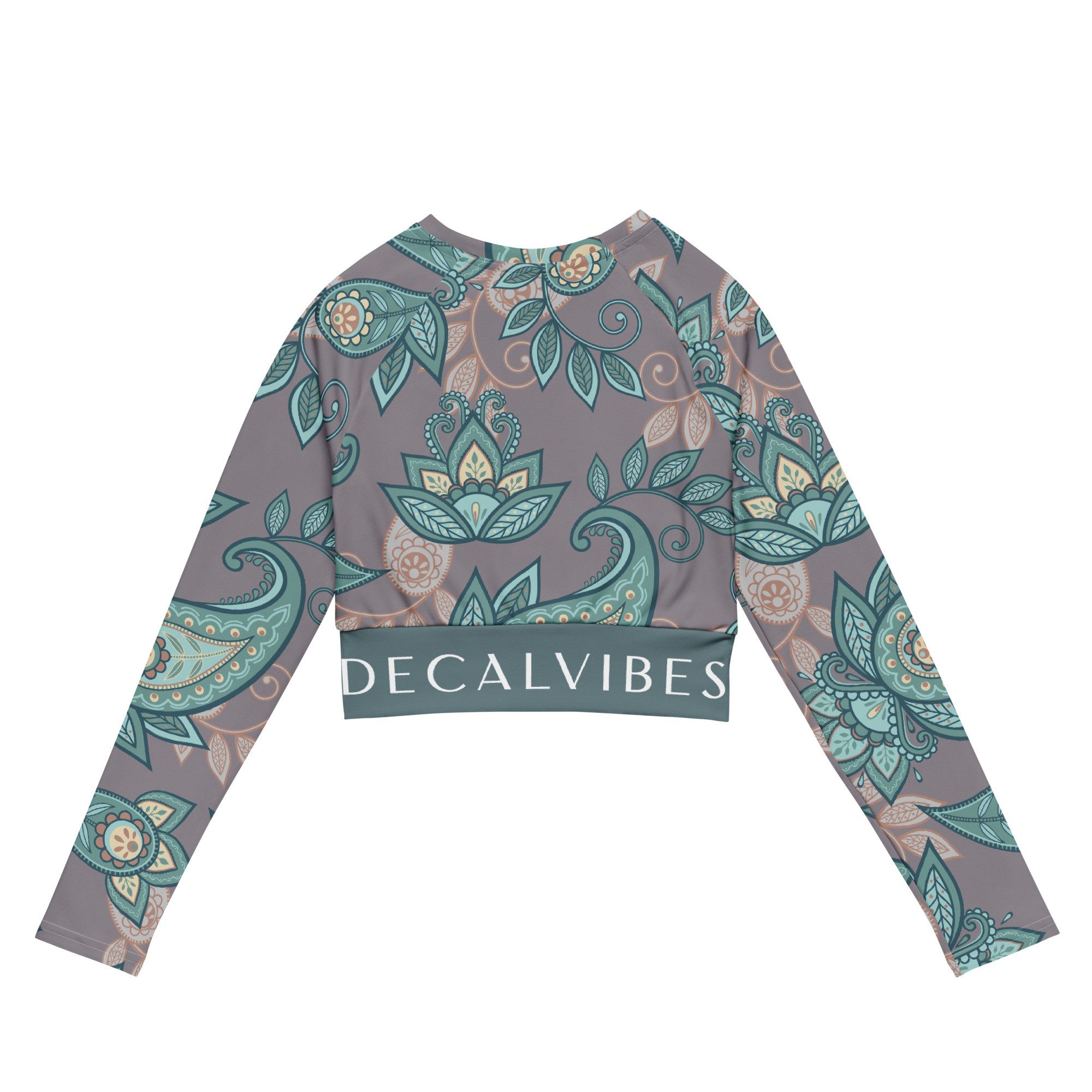 DECALVIBES Crop-Top Crop Top mit langen Ärmeln Ultimate Vintage Leaves UPF 50+, lange Raglanärmel, Crop-Schnitt, recyceltes Material