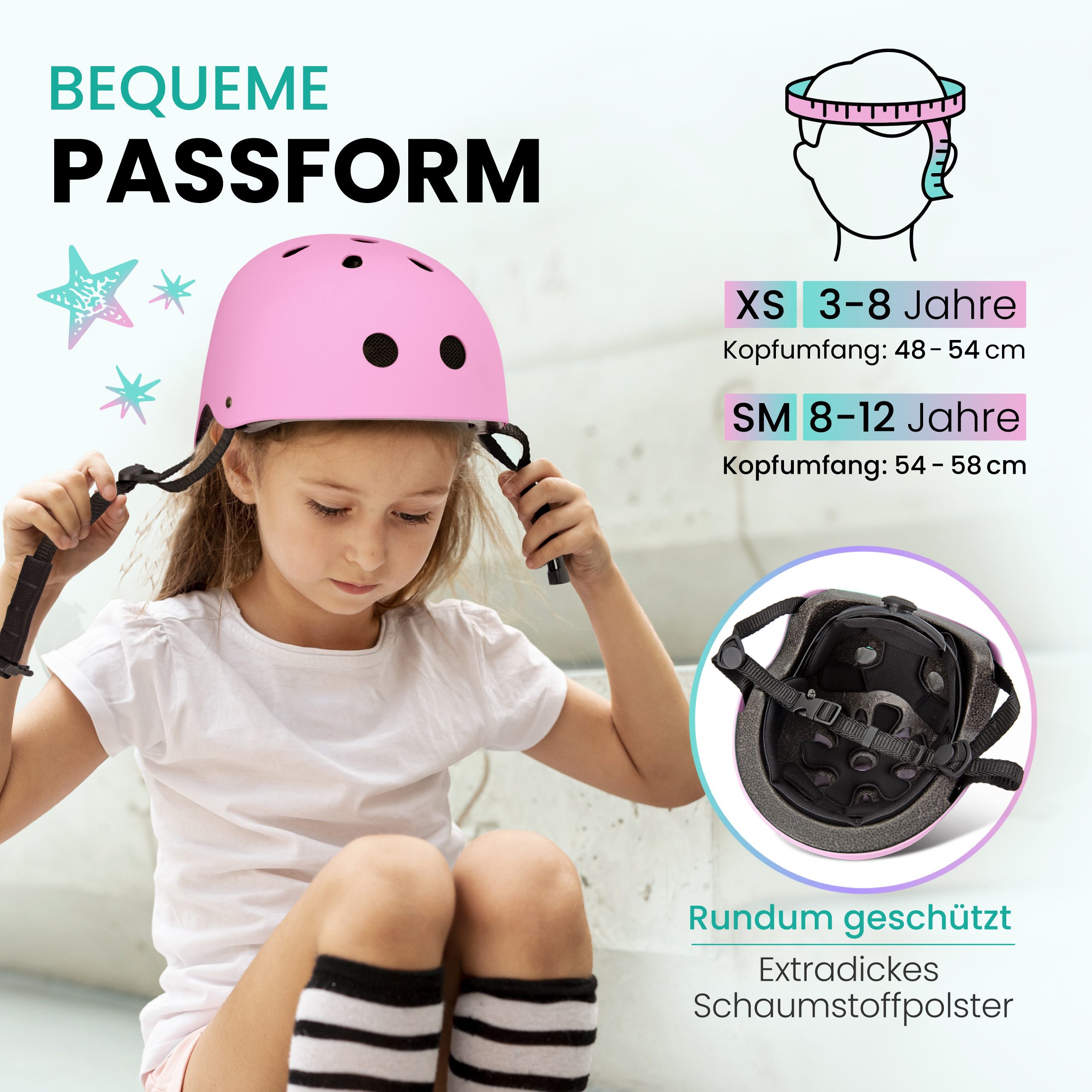 99FLIPS Fahrradhelm Mädchen ab 3 Jahre Skateboard Helm Kinder Einhorn Design, Kinderhelm Inliner Fahrrad Helm Pink Kleinkinder Schlittschuhe