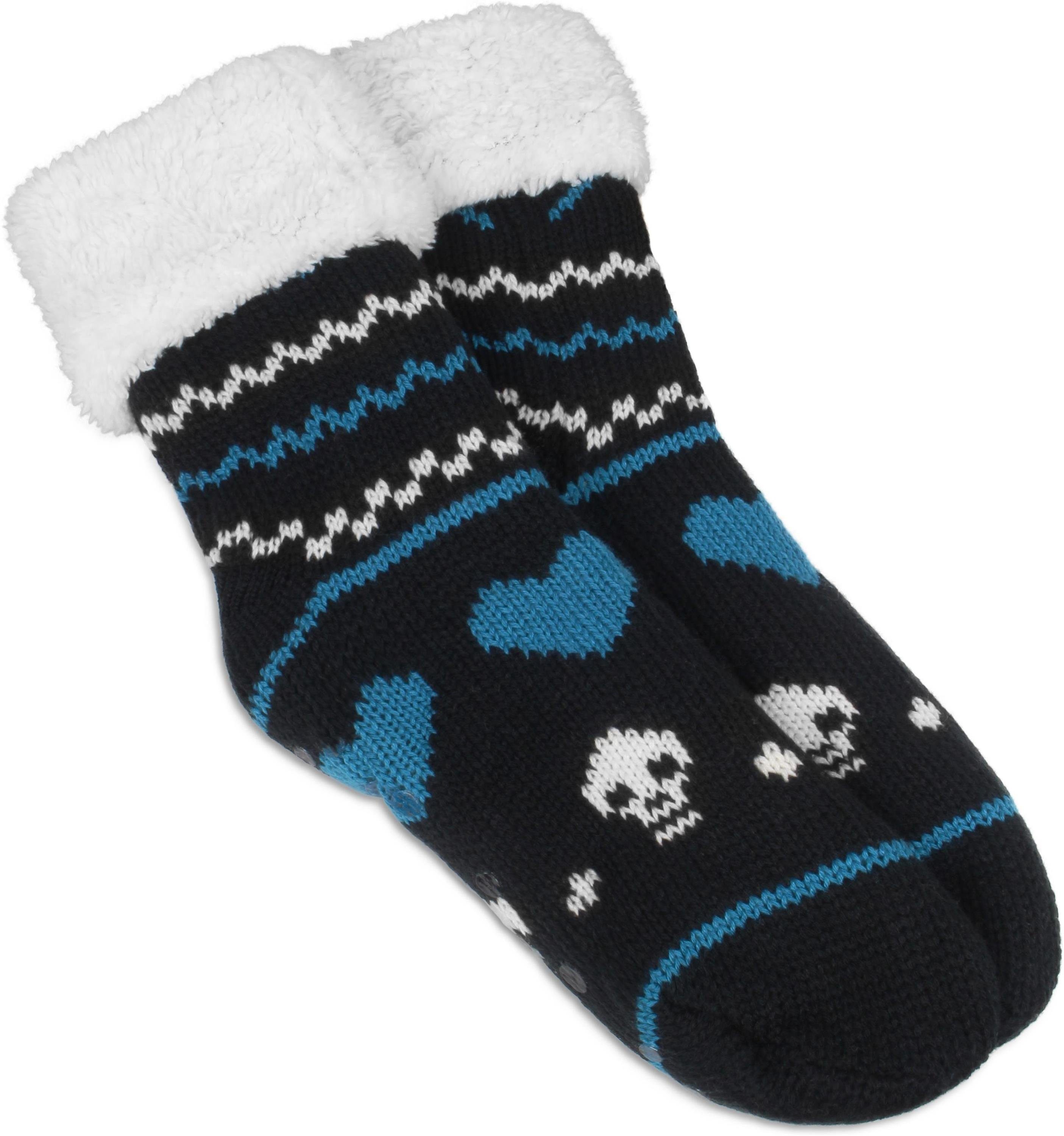 und Skulls ABS normani kuscheliges ABS-Socken Strick-Hausschuhe Norwegermotiv (1 mit Futter Paar)