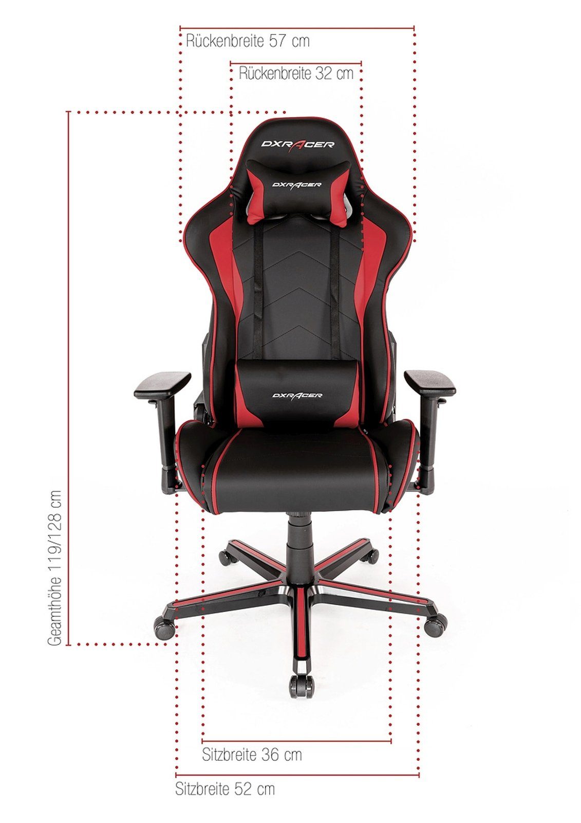 DXRacer Gaming Chair DXRacer F08 in verstellbar Wippfunktion, (Chefsessel schwarz und 3D Armlehnen rot)