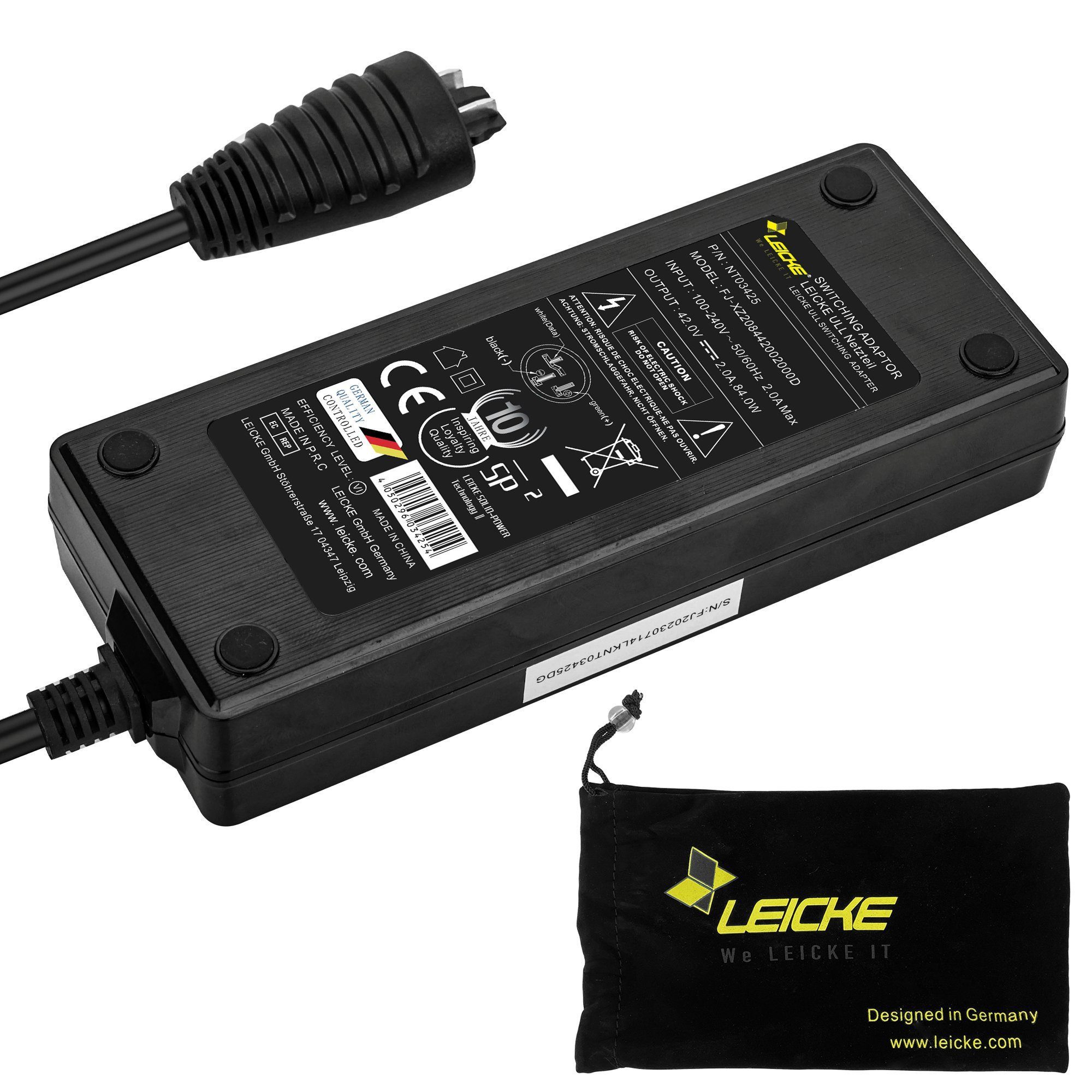 Leicke Ladegerät für Bosch 42V/36V 2A Performance Active Line E-Bike/Pedelec Batterie-Ladegerät