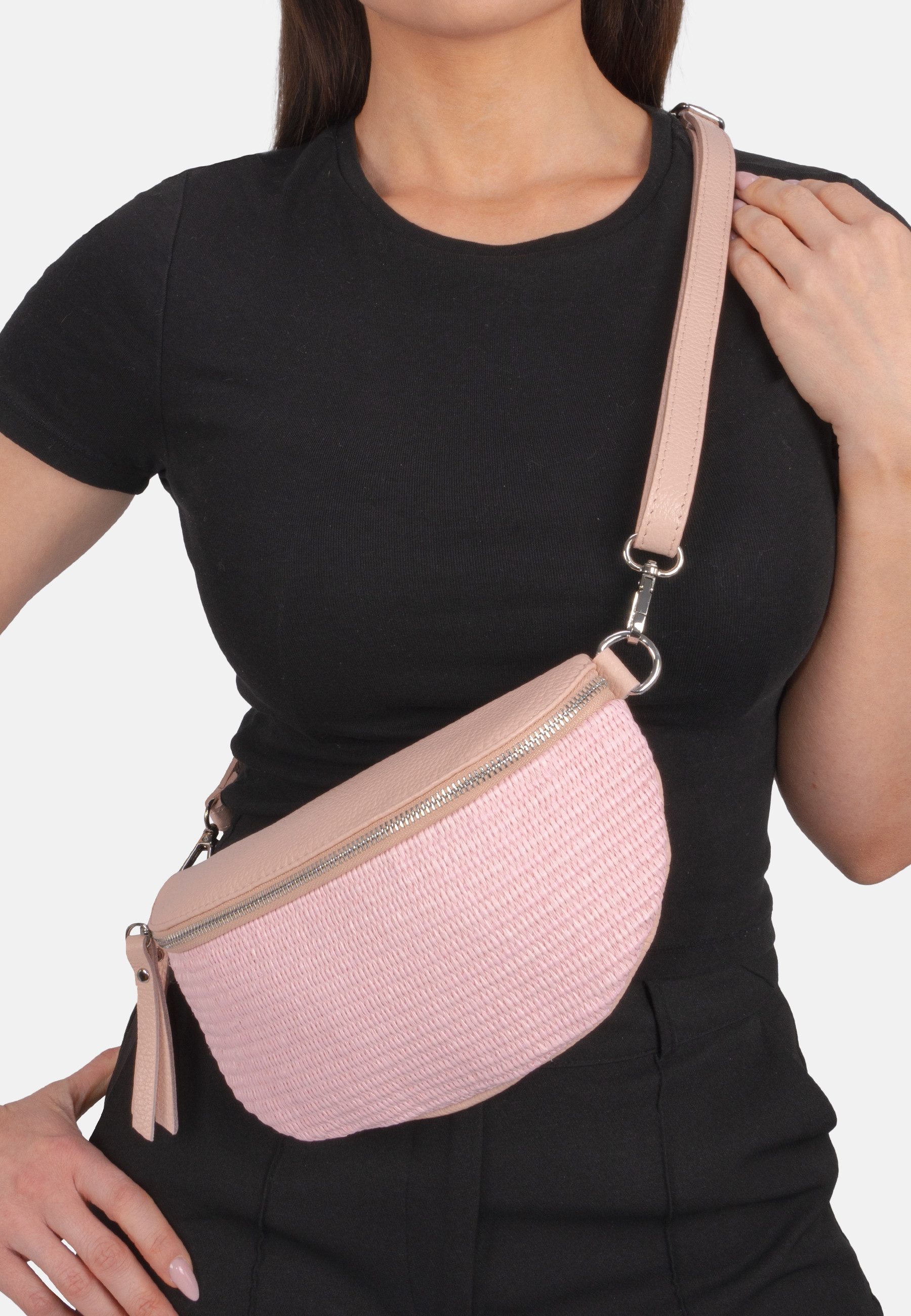 Seasons of April Gürteltasche JUNA CROSSBODY BAG SIZE M, Damen Raffia Ledertasche: Umhängetasche Gürteltasche, verstellbar