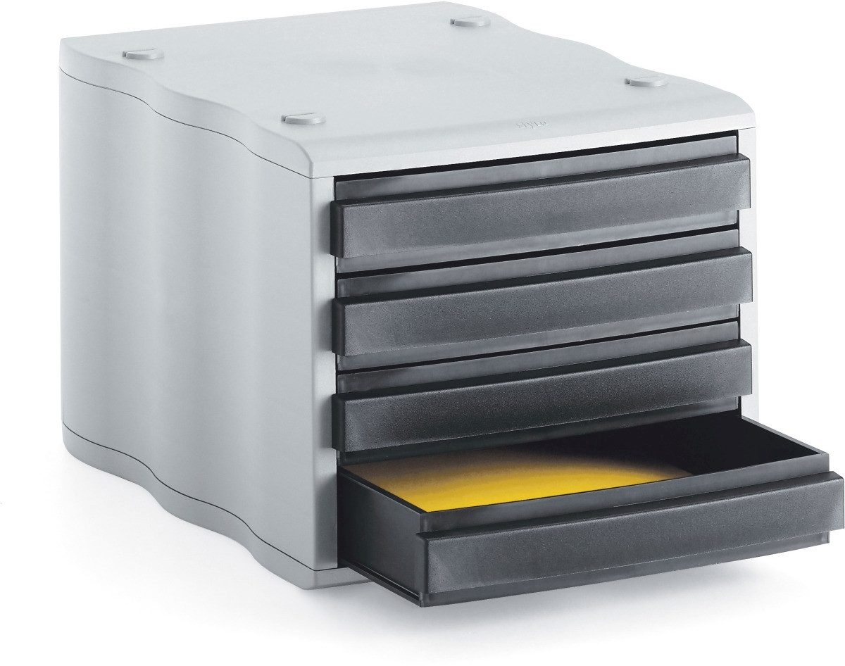 STYRO Organizer Schubladenbox styrowave 4 Schubladen 46mm grau/schwarz